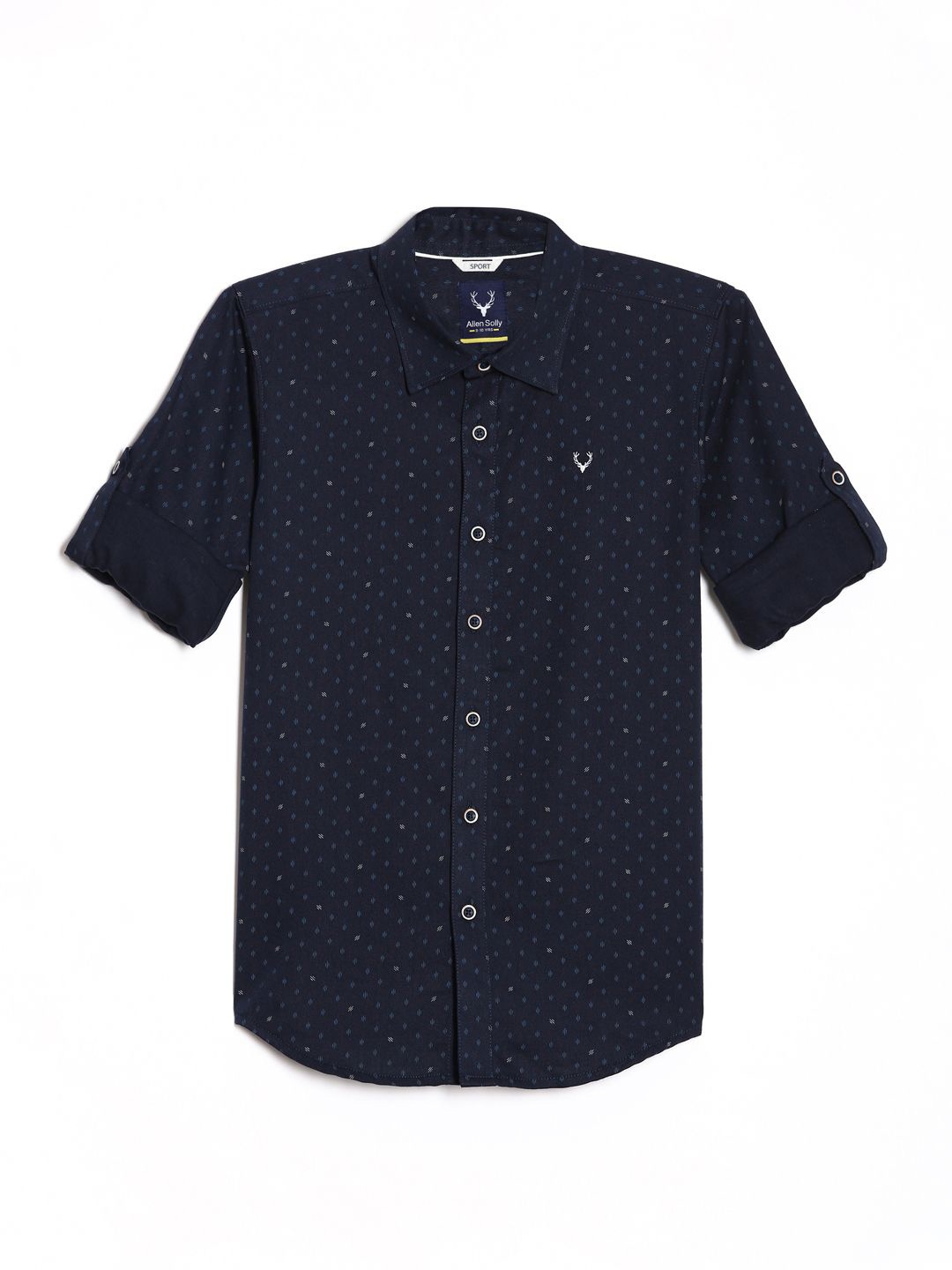 

Allen Solly Junior Boys Slim Fit Opaque Printed Casual Shirt, Navy blue