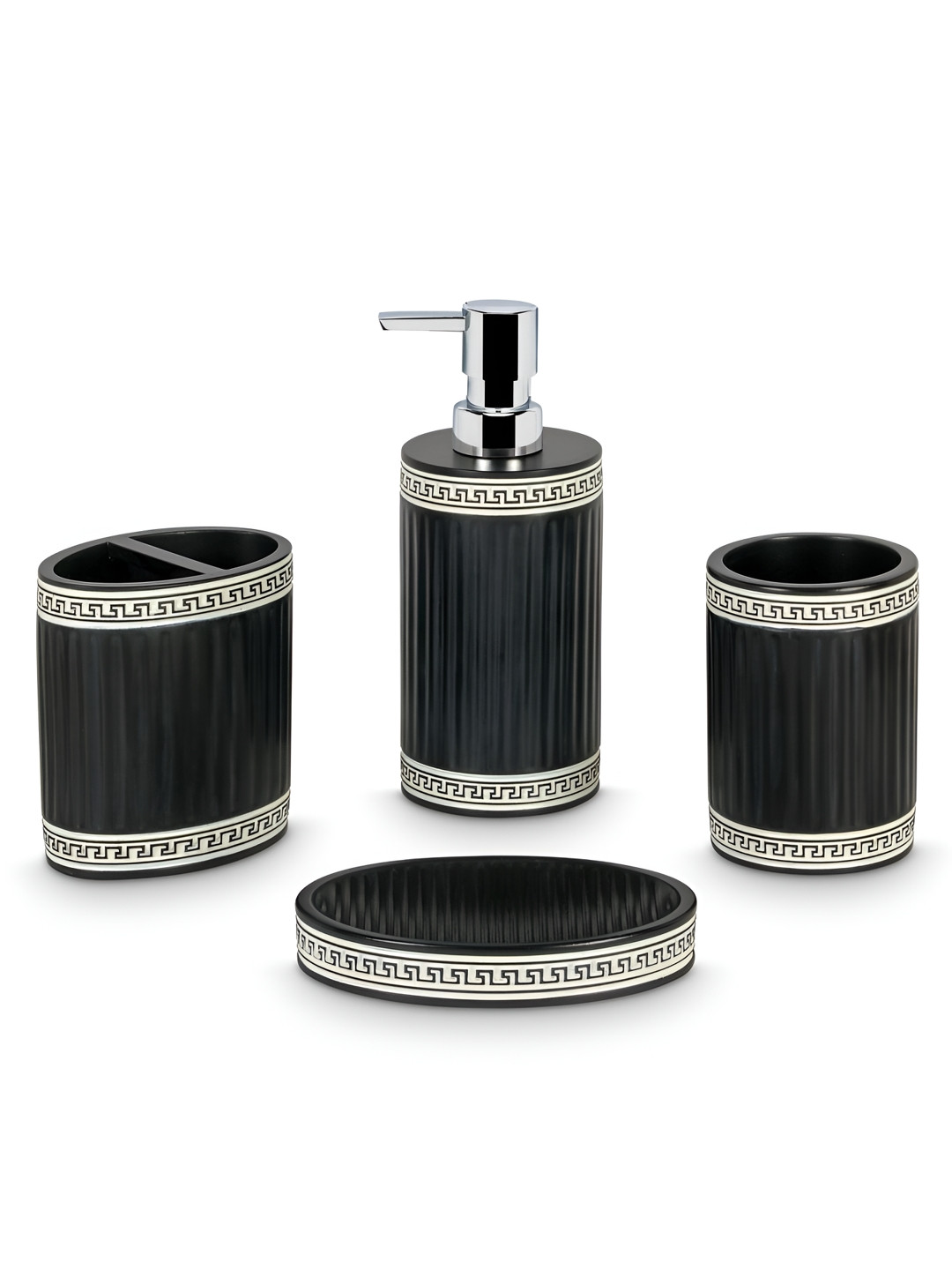 

Freelance Soho Black & White 4 Pieces Border Design Matte Bath Accessories Set