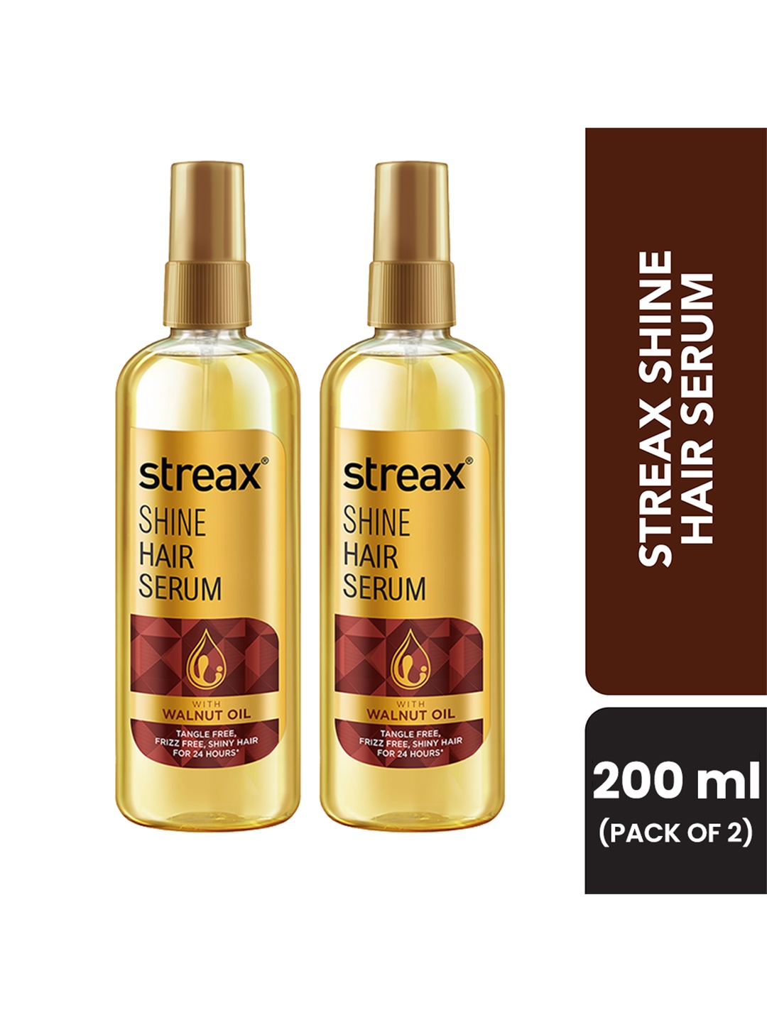 

Streax Set of 2 Hair Serum Vitalised with Walnut Oil & Vitamin E - 200ml each, Gold