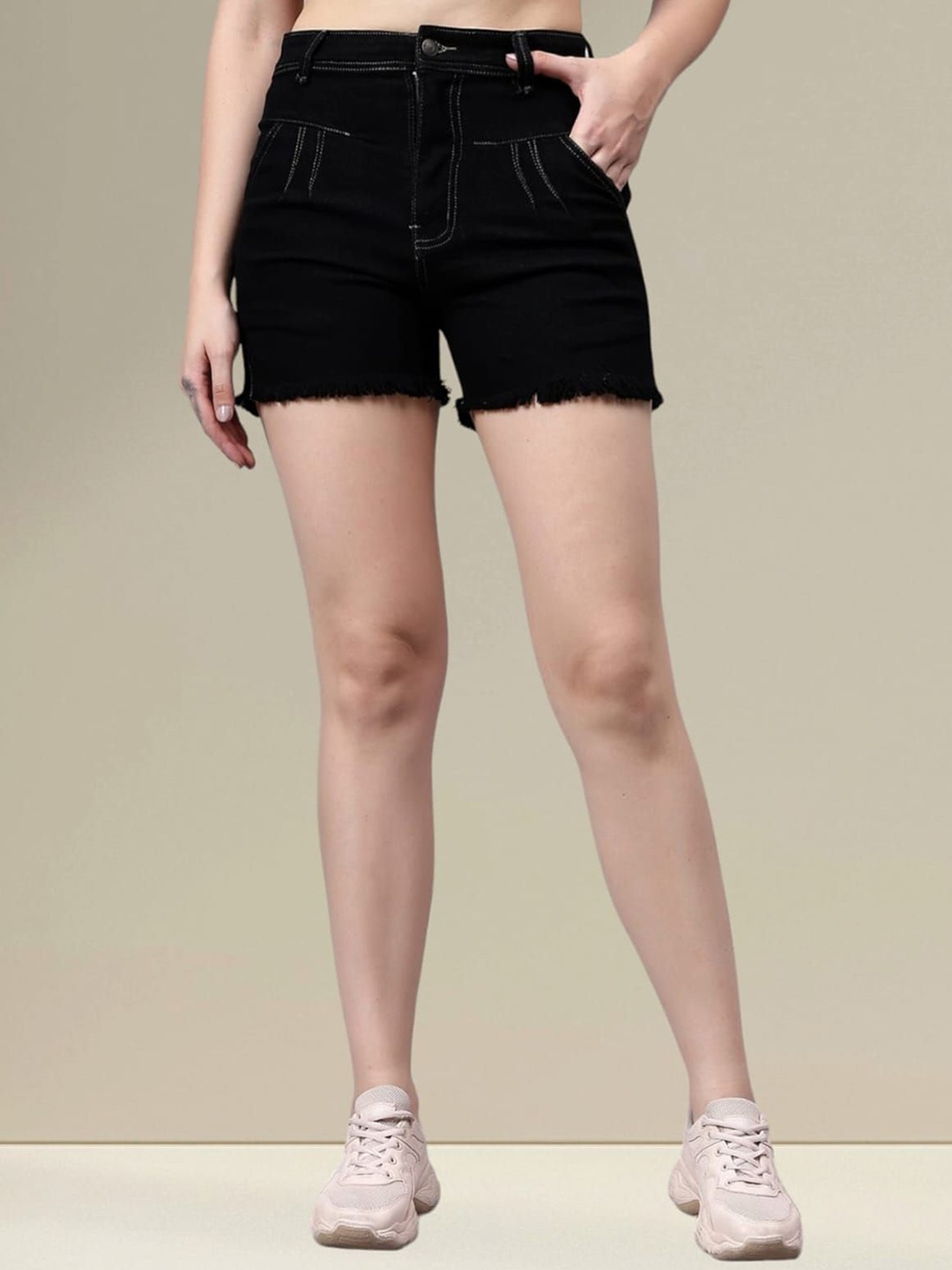 

FASHIONFIBRE Women High-Rise Outdoor Denim Shorts, Black