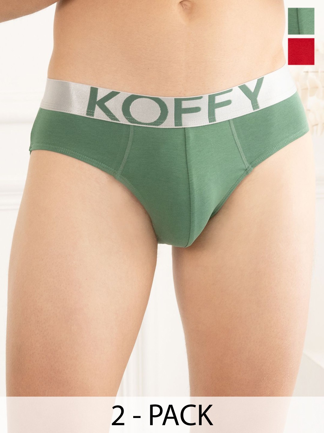 

KOFFY Men Pack of 2 Anti Microbial Basic Briefs-KOFFY_KI26_TGRD_GN_2PC, Red