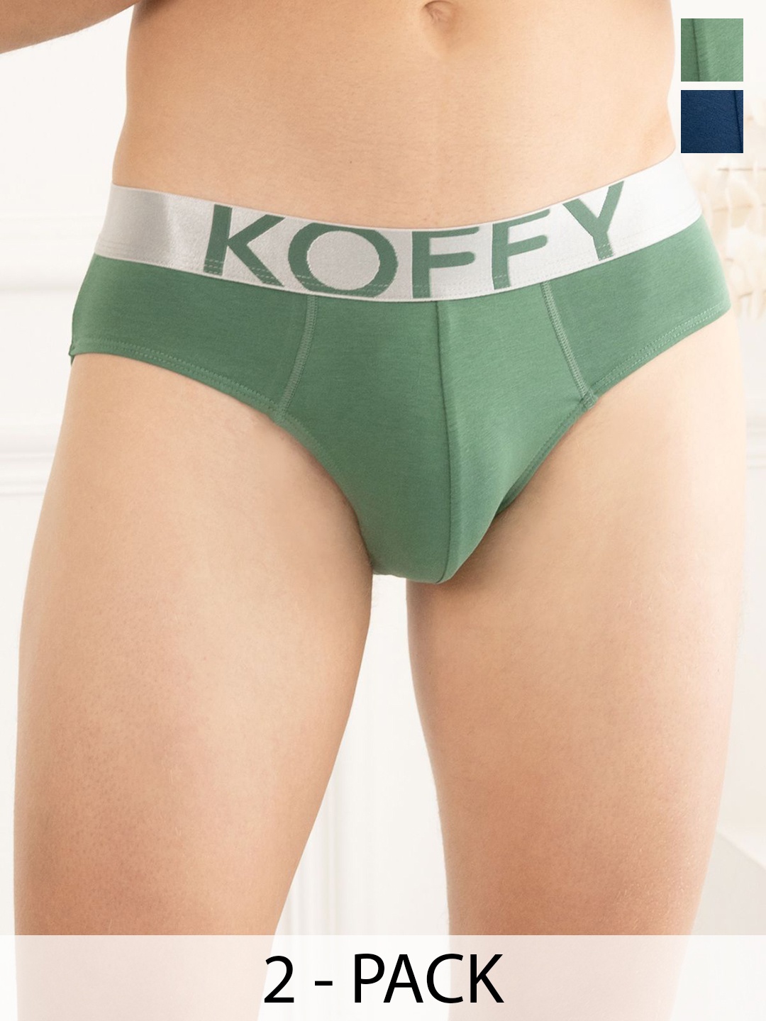 

KOFFY Pack of 2 Anti Microbial Mid Waist Basic Briefs-KOFFY_KI26_AFBU_GN_2PC, Blue