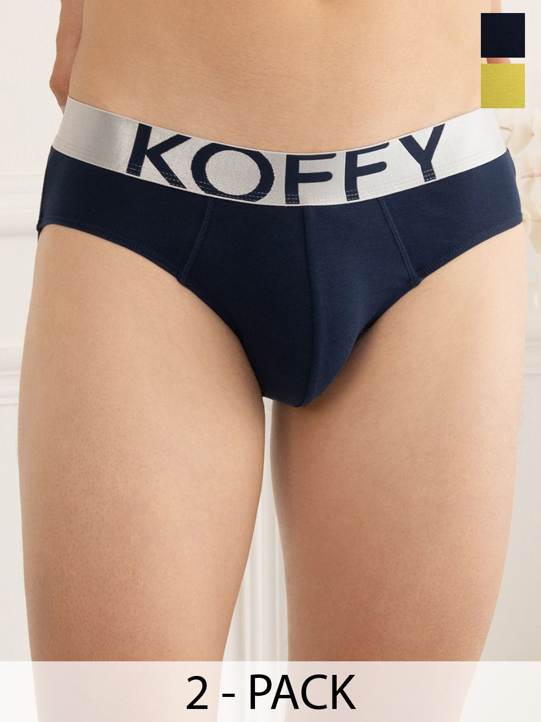 

KOFFY Pack of 2 Anti Microbial Mid Waist Basic Briefs-KOFFY_KI26_MTGN_NB_2PC, Lime green