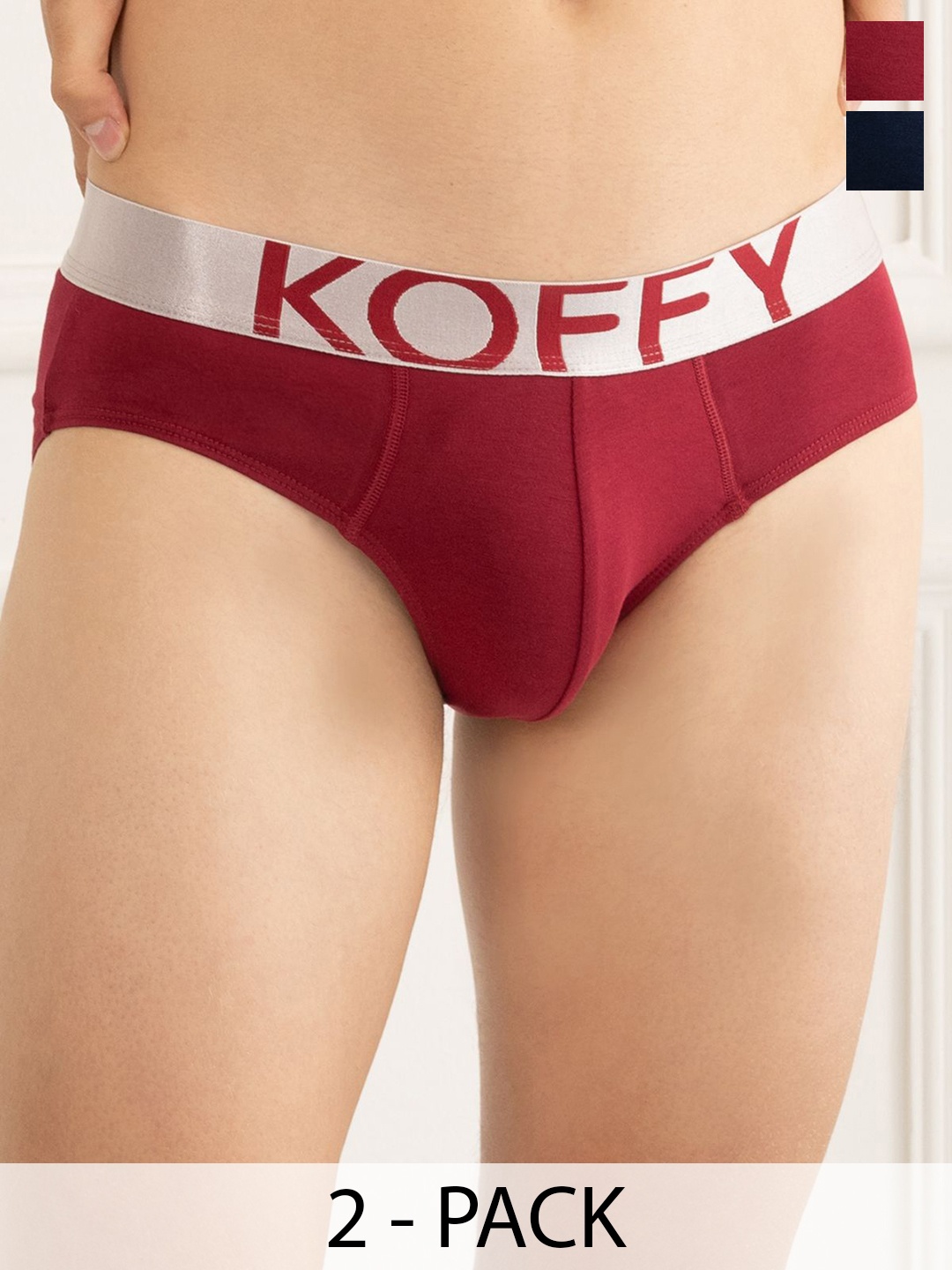 

KOFFY Pack of 2 Anti Microbial Mid Waist Basic Briefs-KOFFY_KI26_MNRD_NB_2PC, Maroon