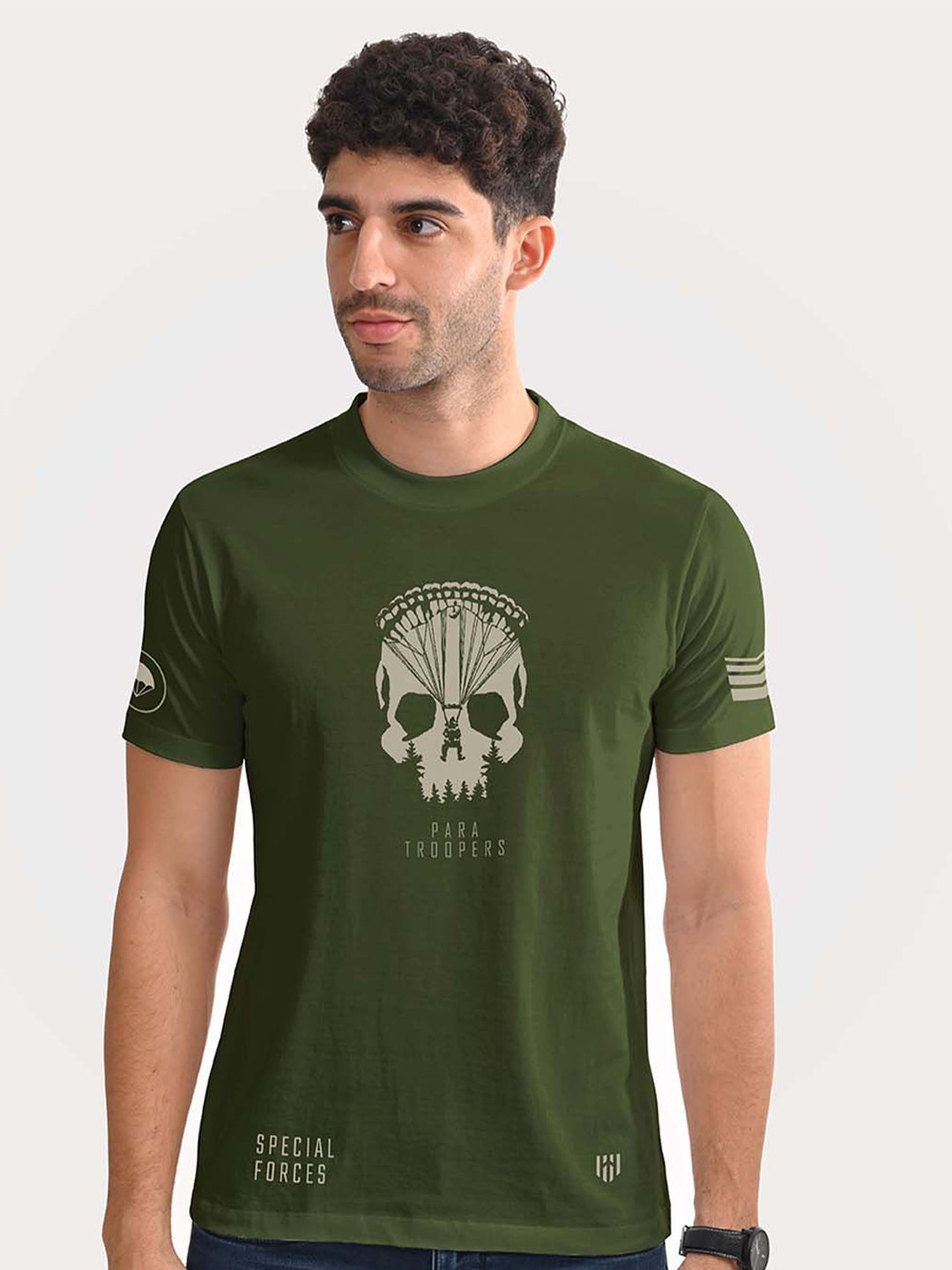 

Aero Armour Unisex Printed Round Neck Cotton Tshirt, Olive