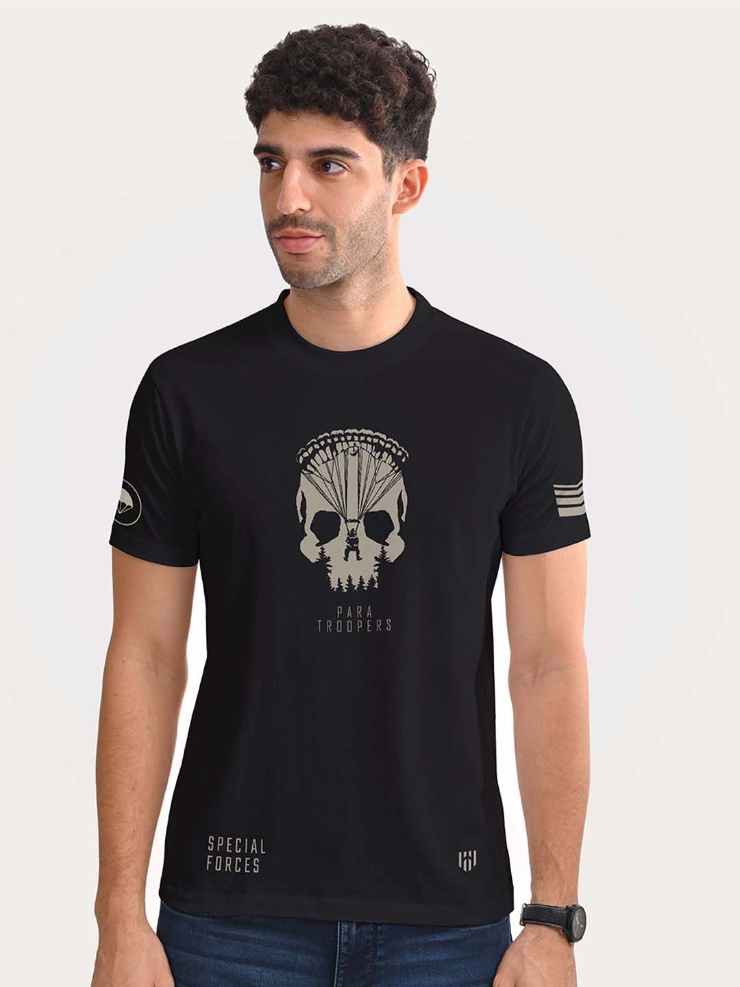 

Aero Armour Unisex Printed Round Neck Cotton Tshirt, Black
