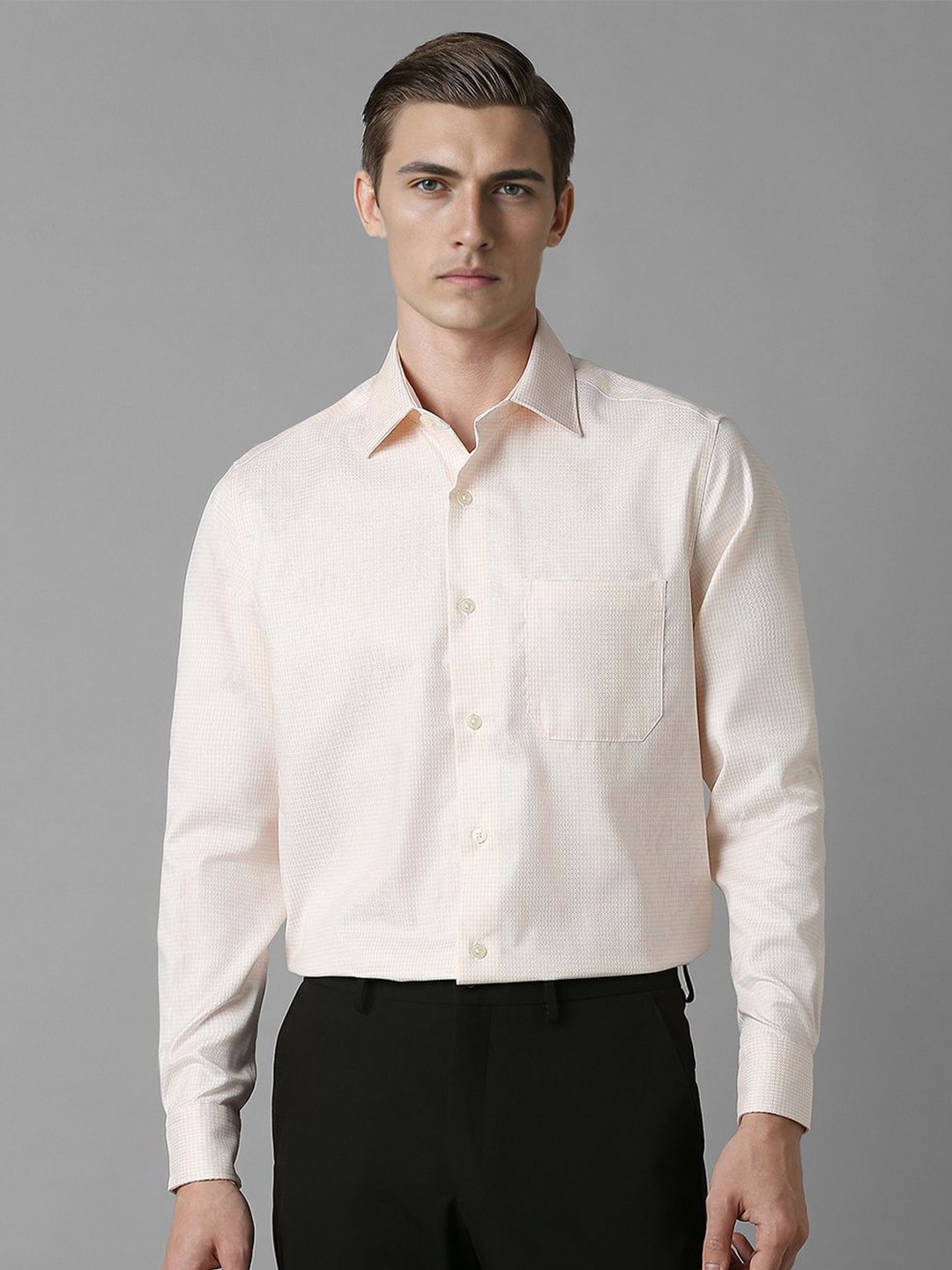

Louis Philippe Men Opaque Striped Formal Shirt, Peach