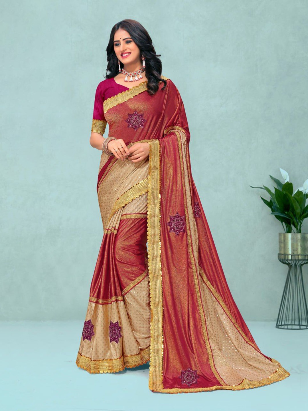 

BAESD Embellished Embroidered Saree, Rust