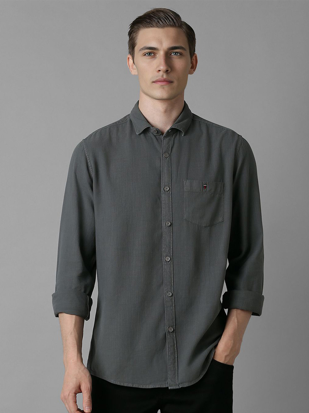 

Louis Philippe Jeans Men Slim Fit Opaque Solid Casual Shirt, Grey