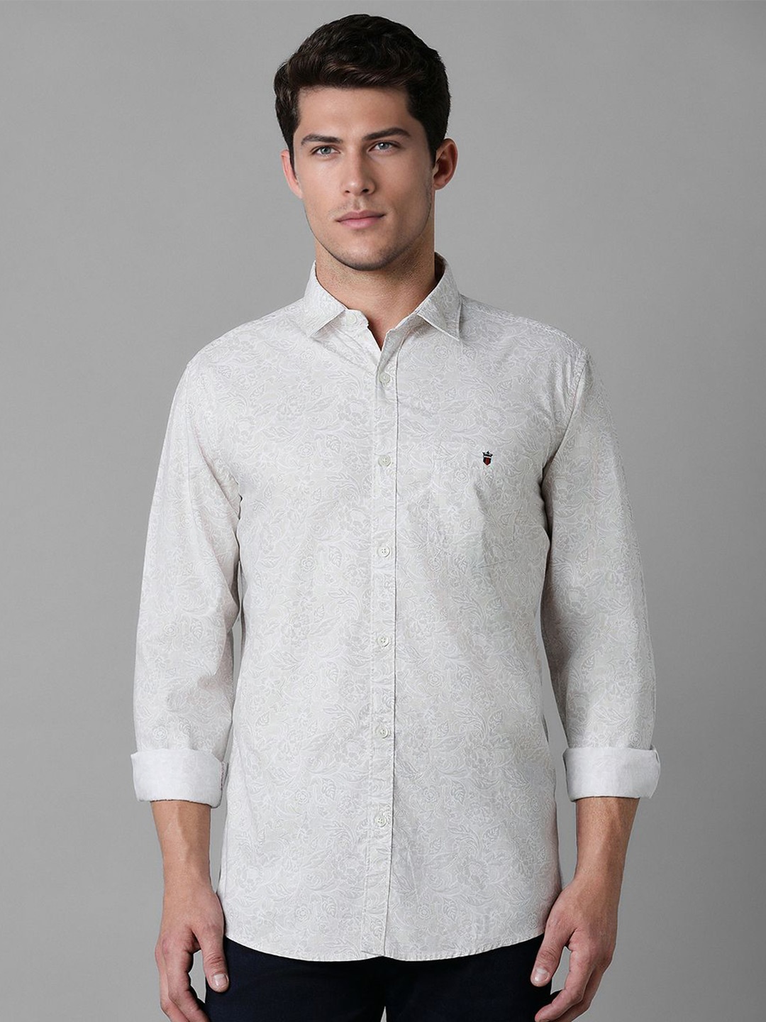 

Louis Philippe Jeans Men Spread Collar Floral Printed Slim Fit Casual Shirt, Grey
