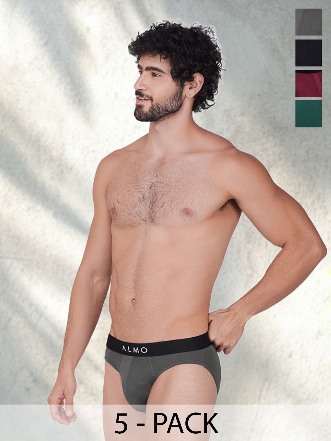 

Almo Wear Pack Of 5 Brand Logo Details Basic Briefs MME-B-BGRRS, Green