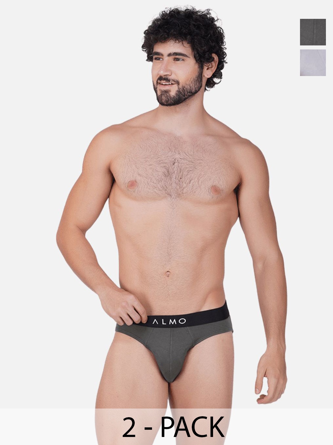 

Almo Wear Men Pack of 2 Anti Microbial Mid Waist Basic Briefs-MME-B-GR, Grey
