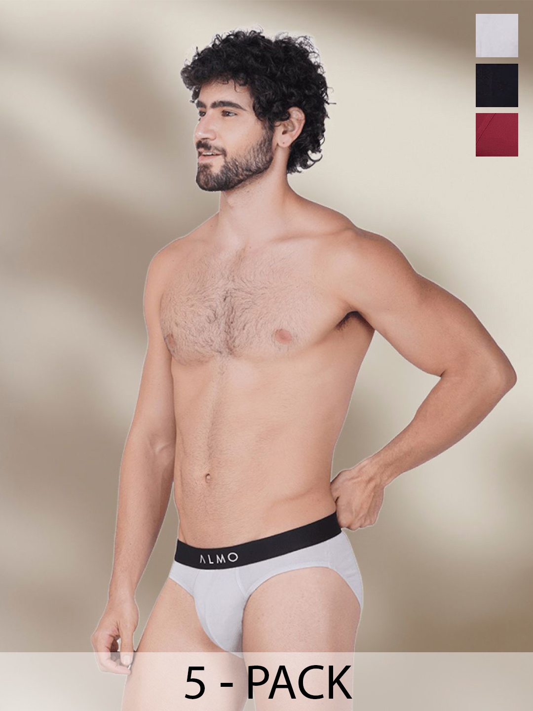 

Almo Wear Pack Of 5 Brand Logo Details Basic Briefs MME-B-BGGGS, Black