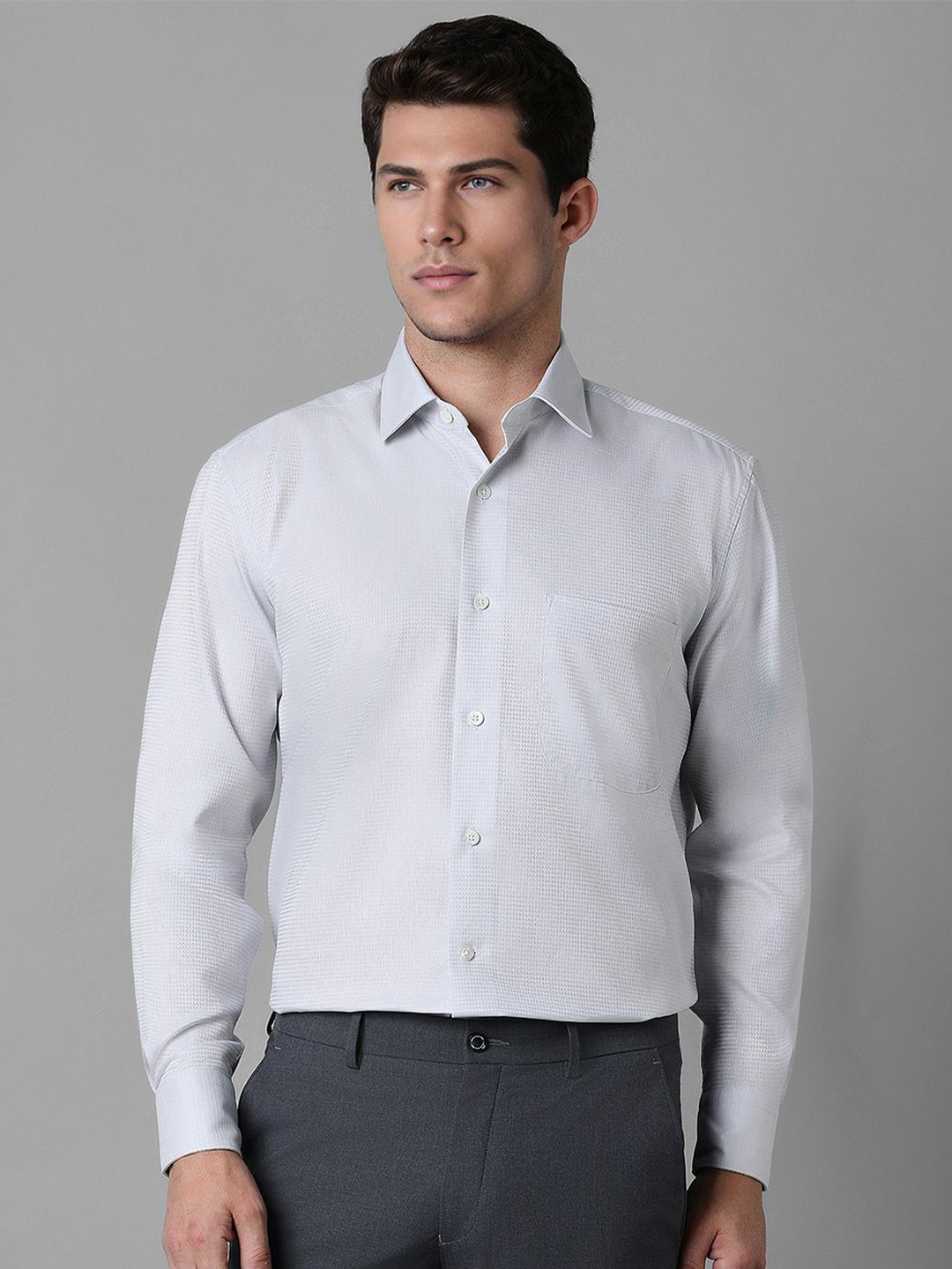 

Luxure by Louis Philippe Men Spread Collar Textured Solid Cotton Casual Shirt, Grey