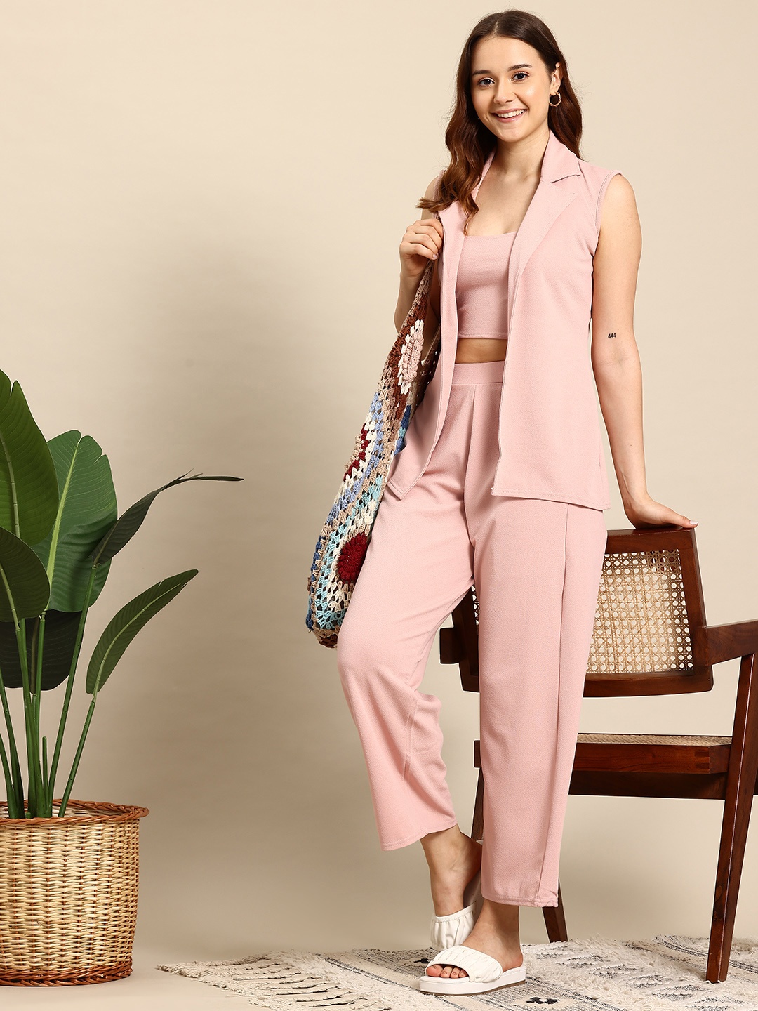 

Mast & Harbour Top & Palazzos With Jacket, Peach