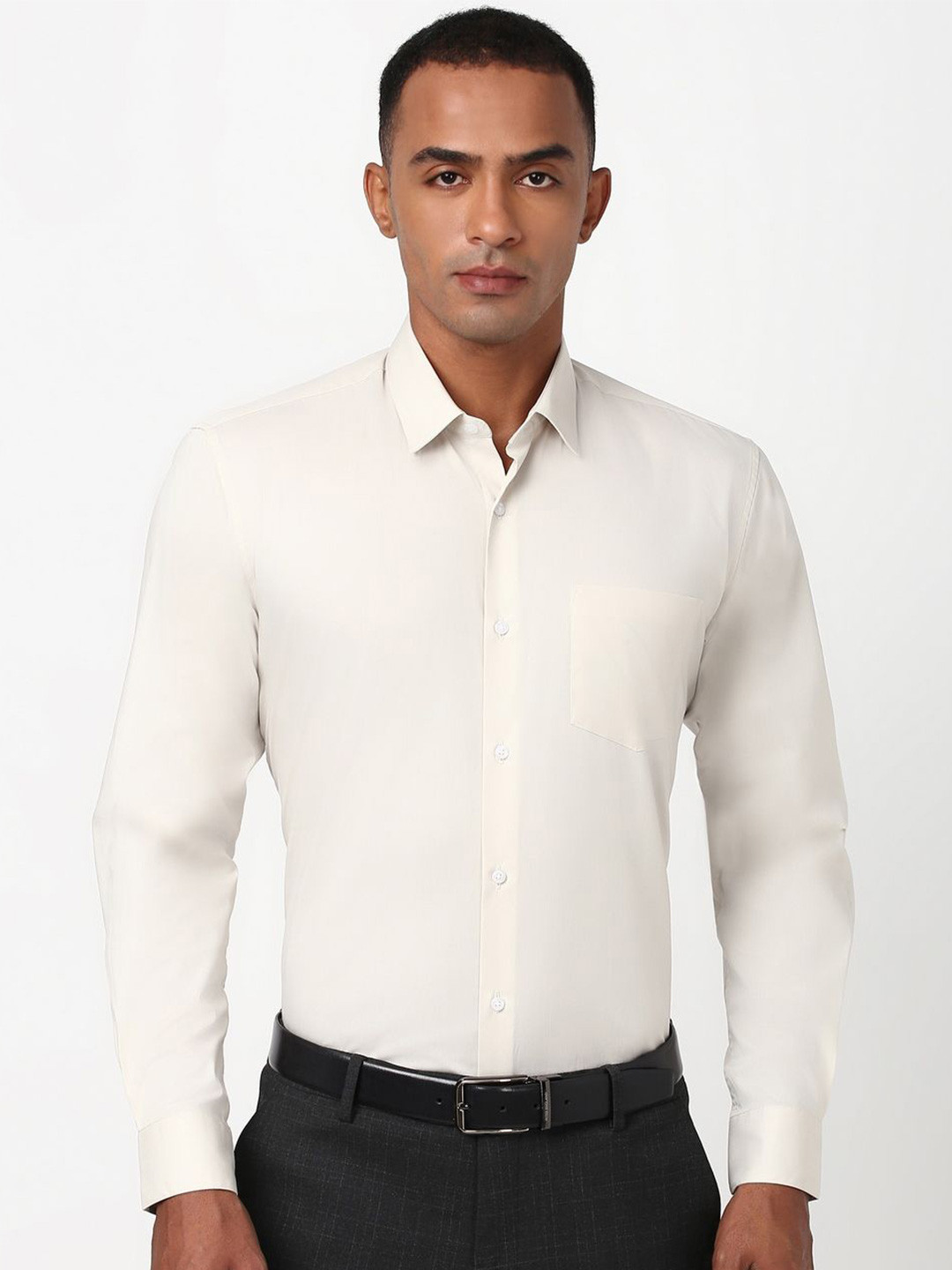 

Peter England Men Spread Collar Solid Cotton Casual Shirt, Cream