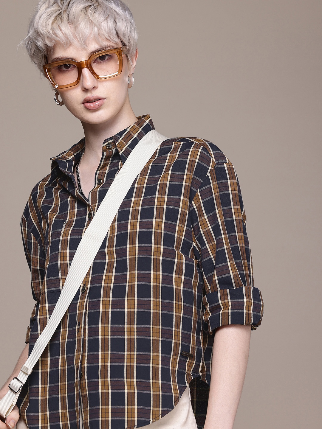 

Roadster Checked Oversized Casual Shirt, Brown