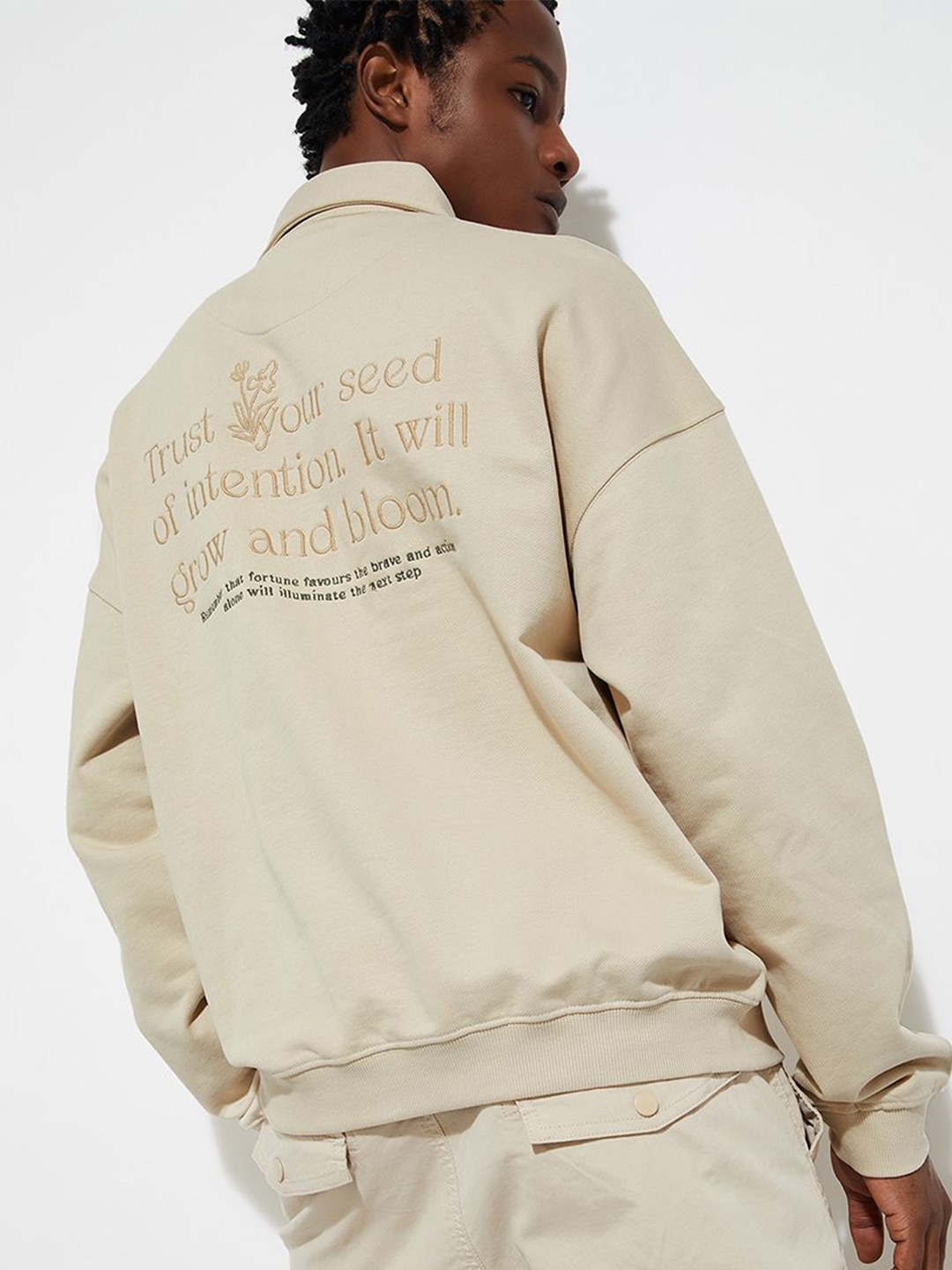 

max URB_N Men Oversized Embroidered Sweatshirt, Green