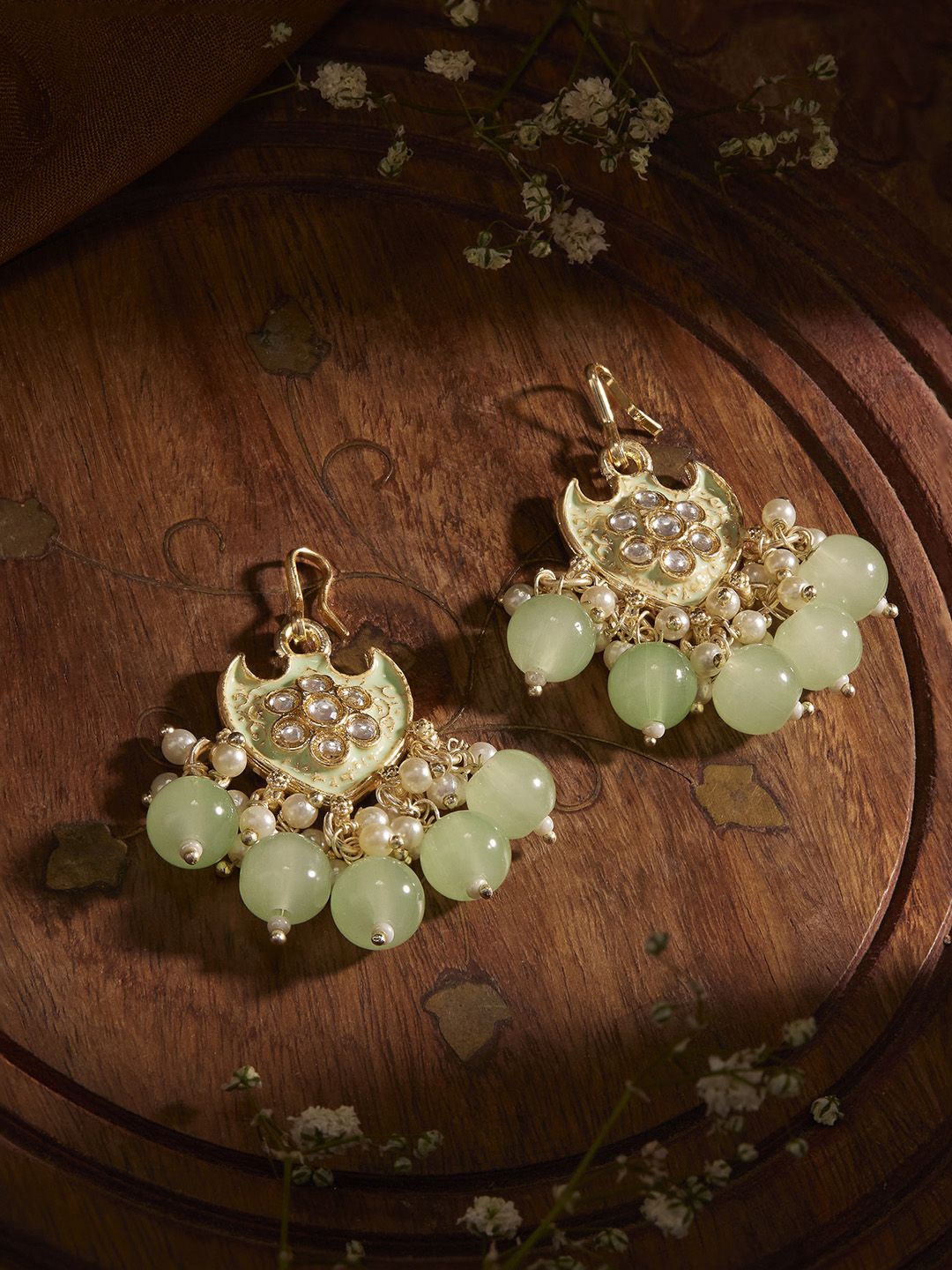 

Priyaasi Gold-Plated Kundan-Studded & Beaded Contemporary Drop Earrings