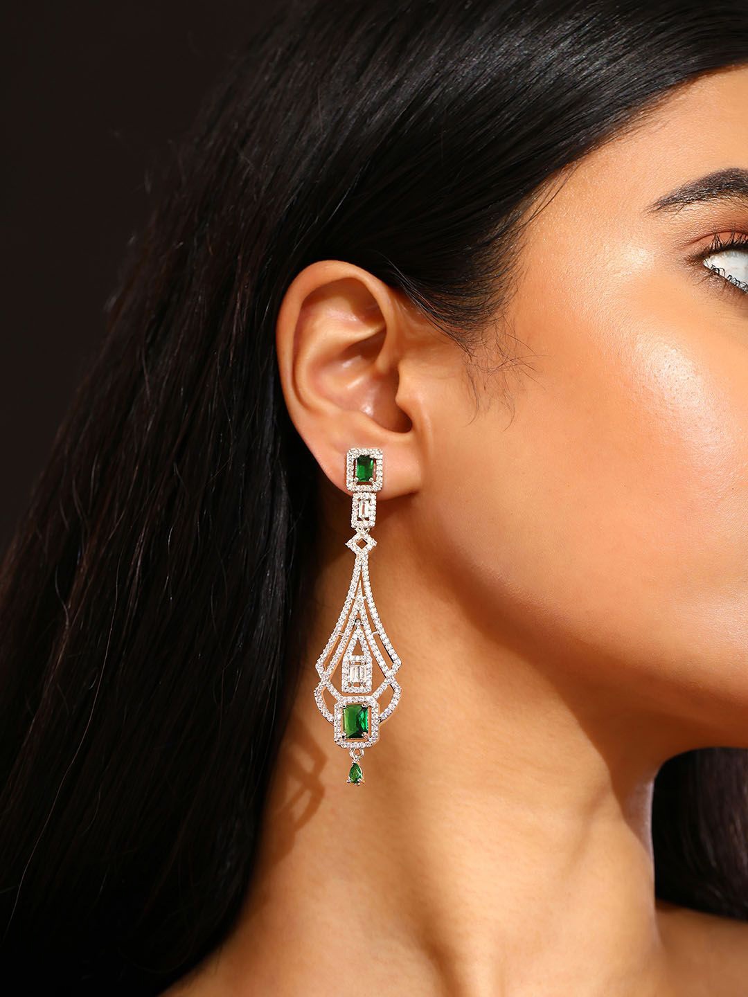 

Priyaasi Silver Plated American Diamond Drop Earrings
