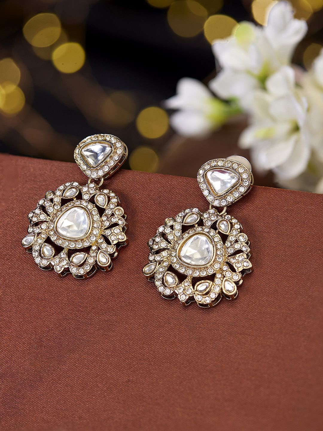 

Priyaasi Gold-Plated Floral Kundan Drop Earrings