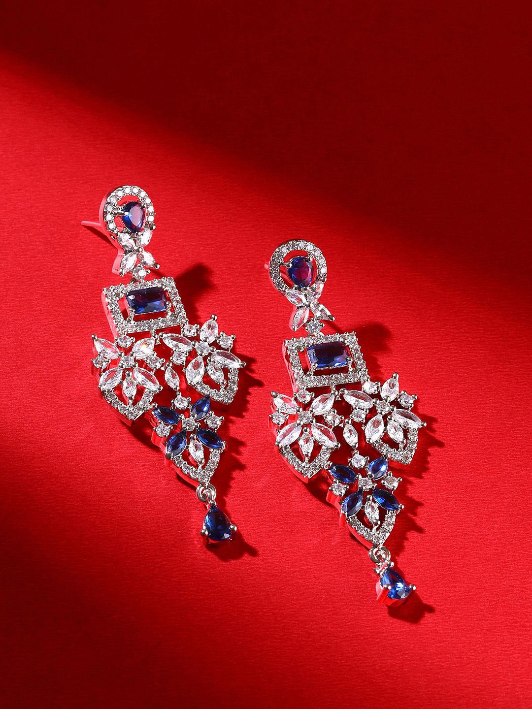 

Priyaasi Silver Plated American Diamond Contemporary Drop Earrings