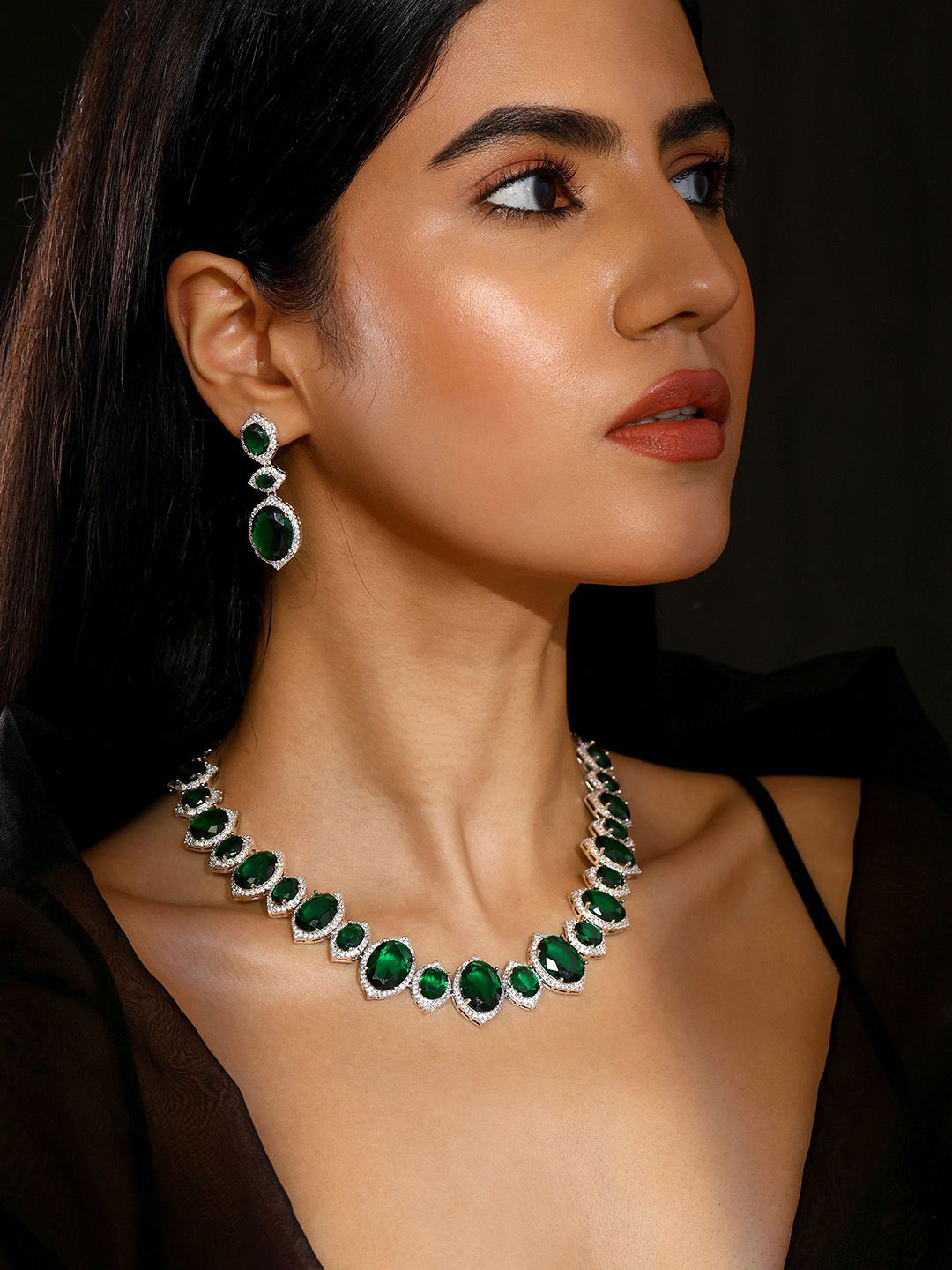 

Priyaasi Silver-Plated American Diamond Studded Jewellery Set