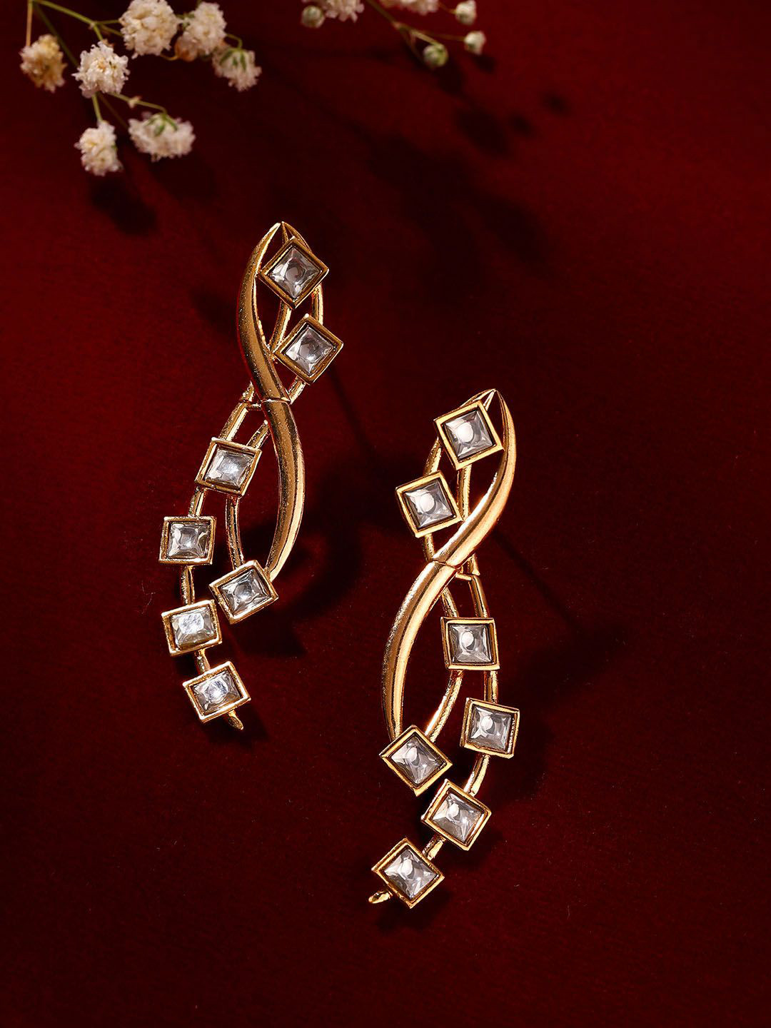 

Priyaasi Gold-Plated American Diamond Studded Drop Earrings