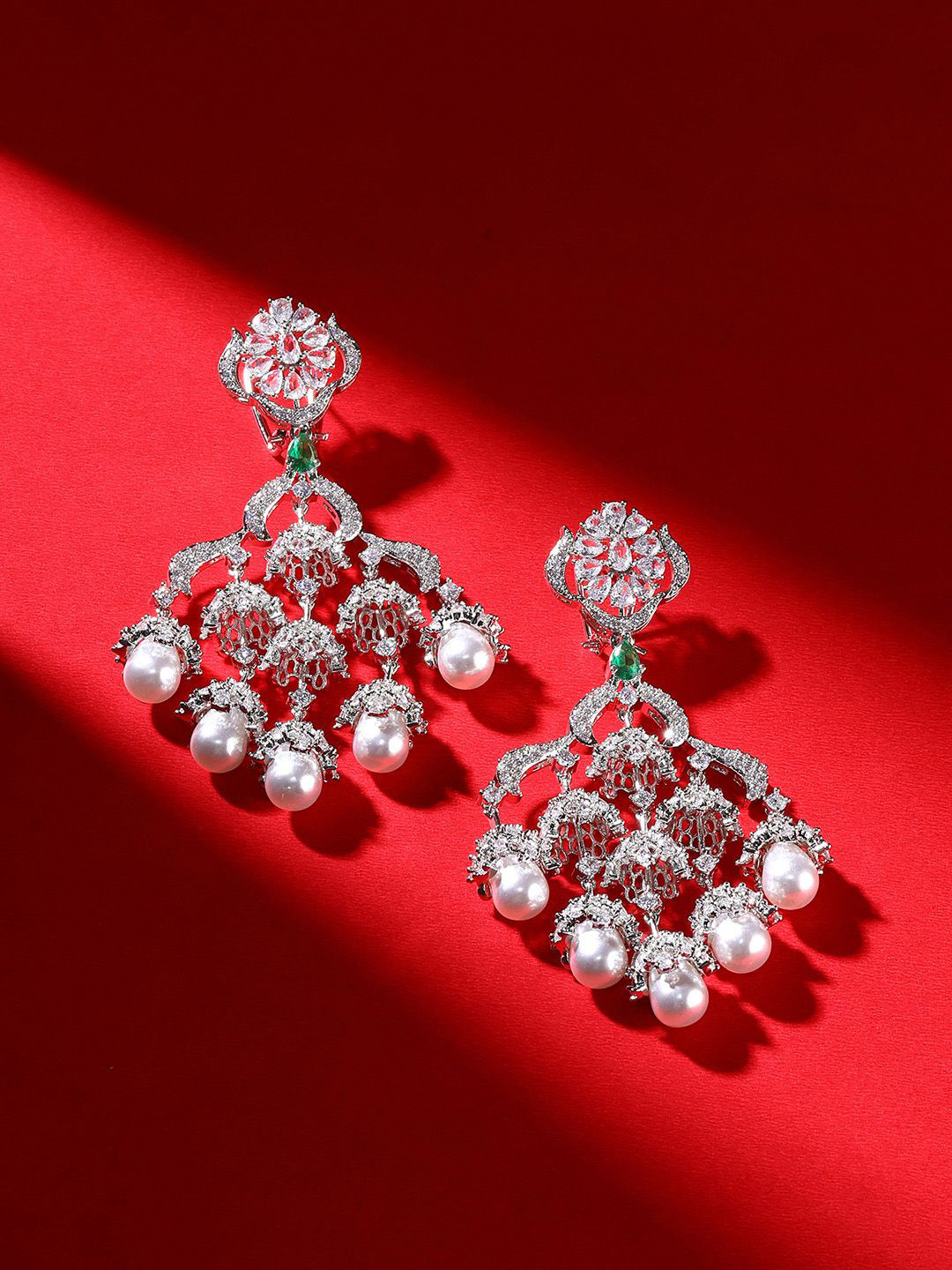

Priyaasi Silver Plated Contemporary American Diamond Drop Earrings