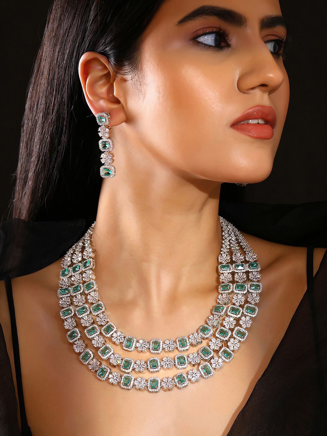 

Priyaasi Silver-Plated American Diamond-Studded Jewellery Set