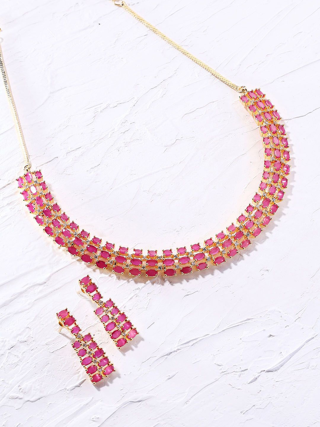 

Priyaasi Gold-Plated American Diamond Stone Studded Jewellery Set