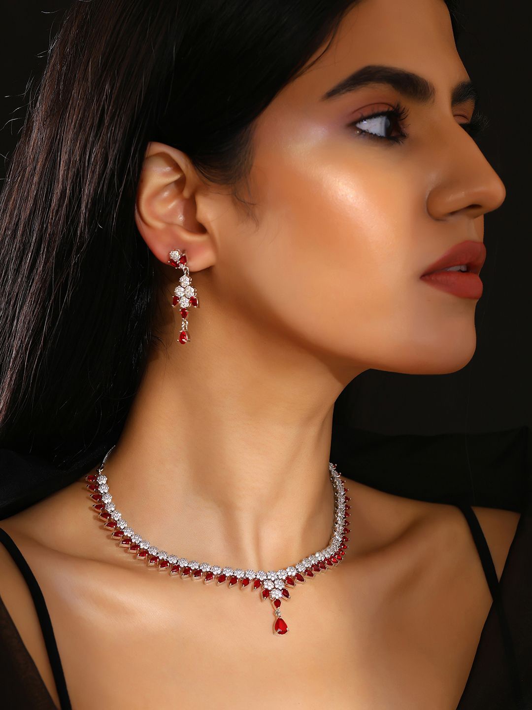

Priyaasi Silver Plated American Diamond Stone Studded Jewellery Set