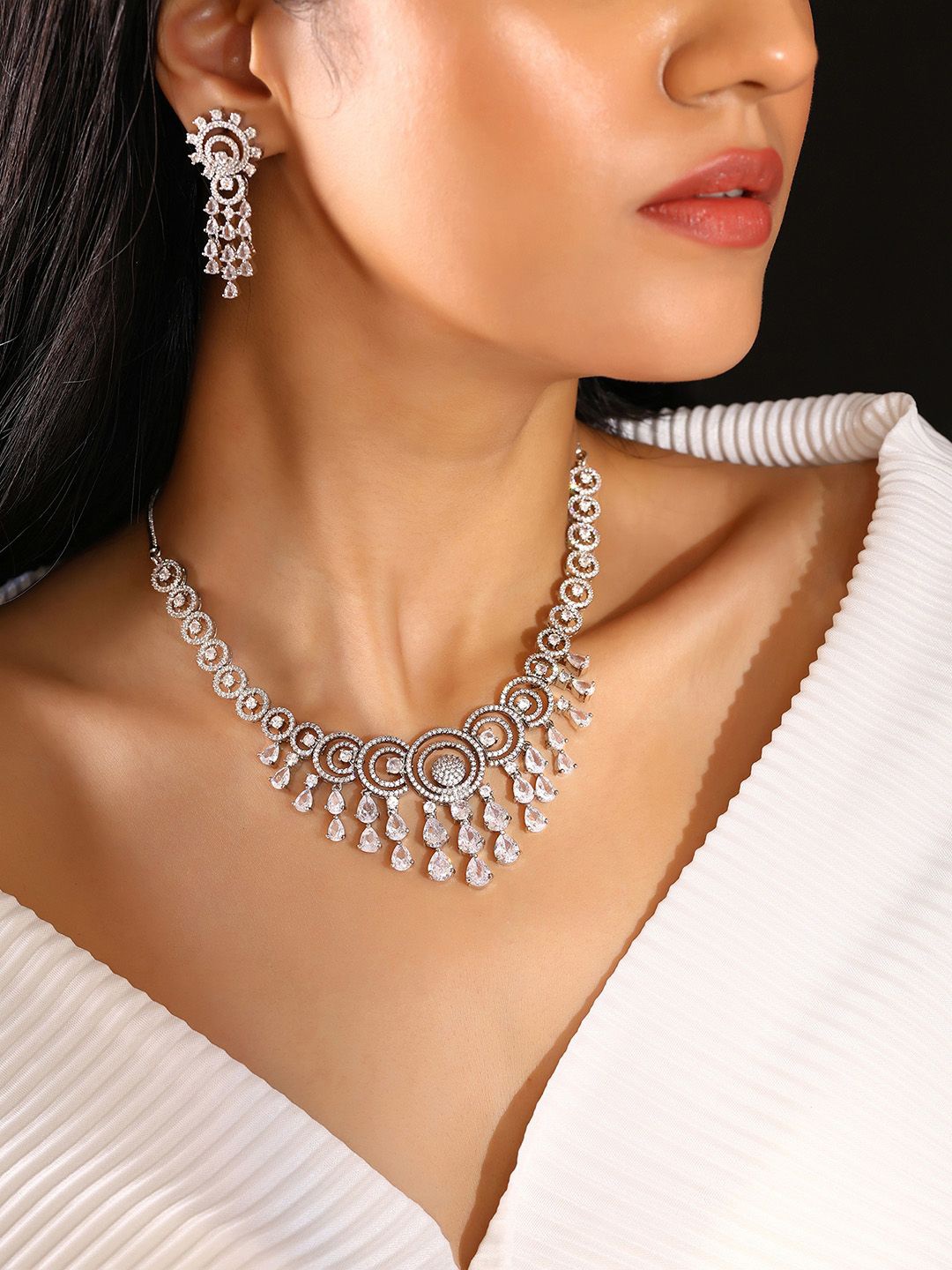 

Priyaasi Silver Plated American Diamond Studded Jewellery Set