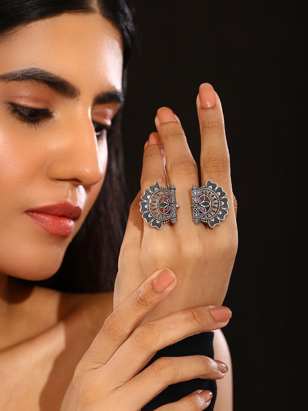 

Priyaasi Silver Plated Oxidized Finger Ring