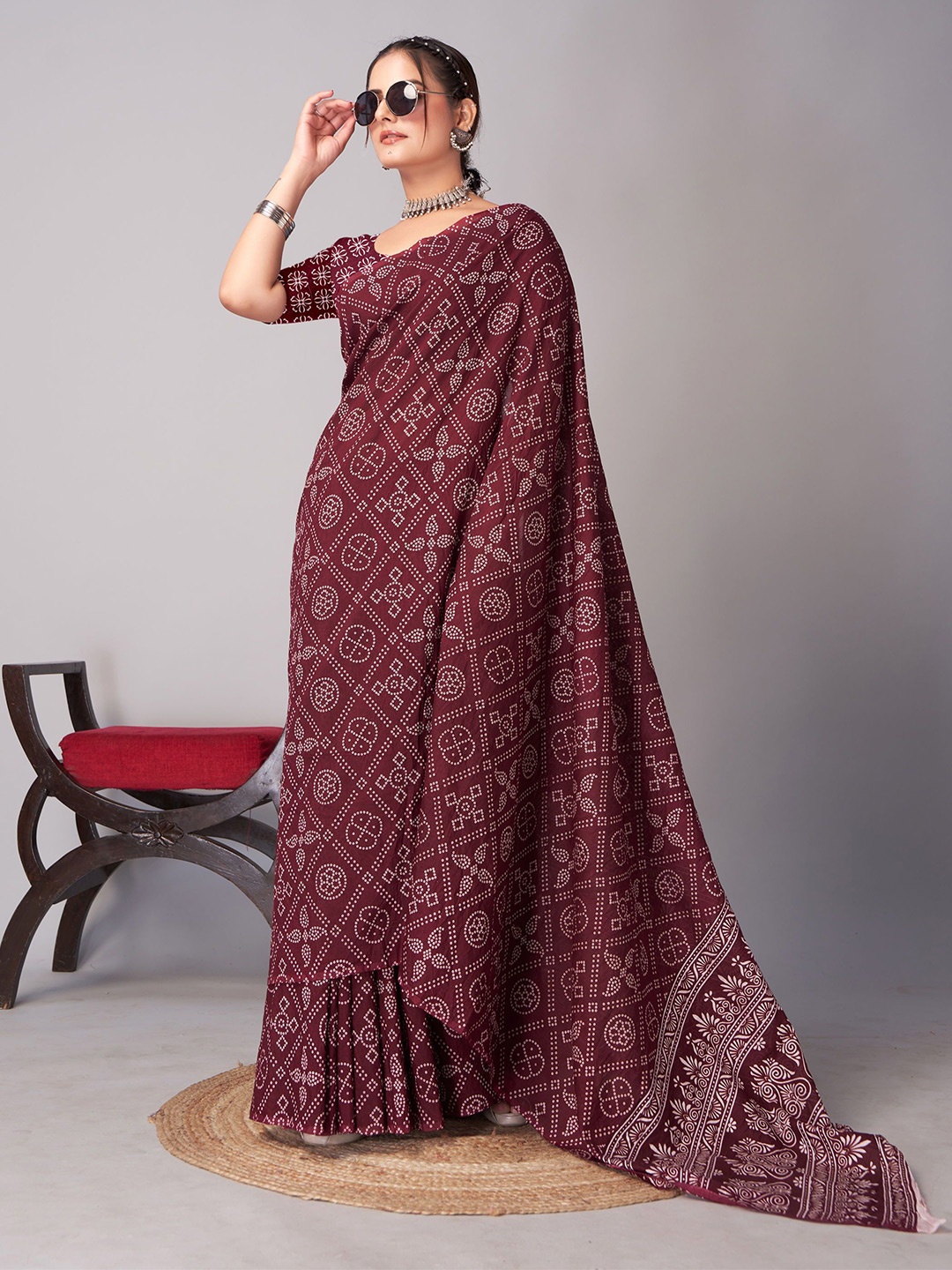 

Mitera Bandhni Pure Cotton Saree, Magenta