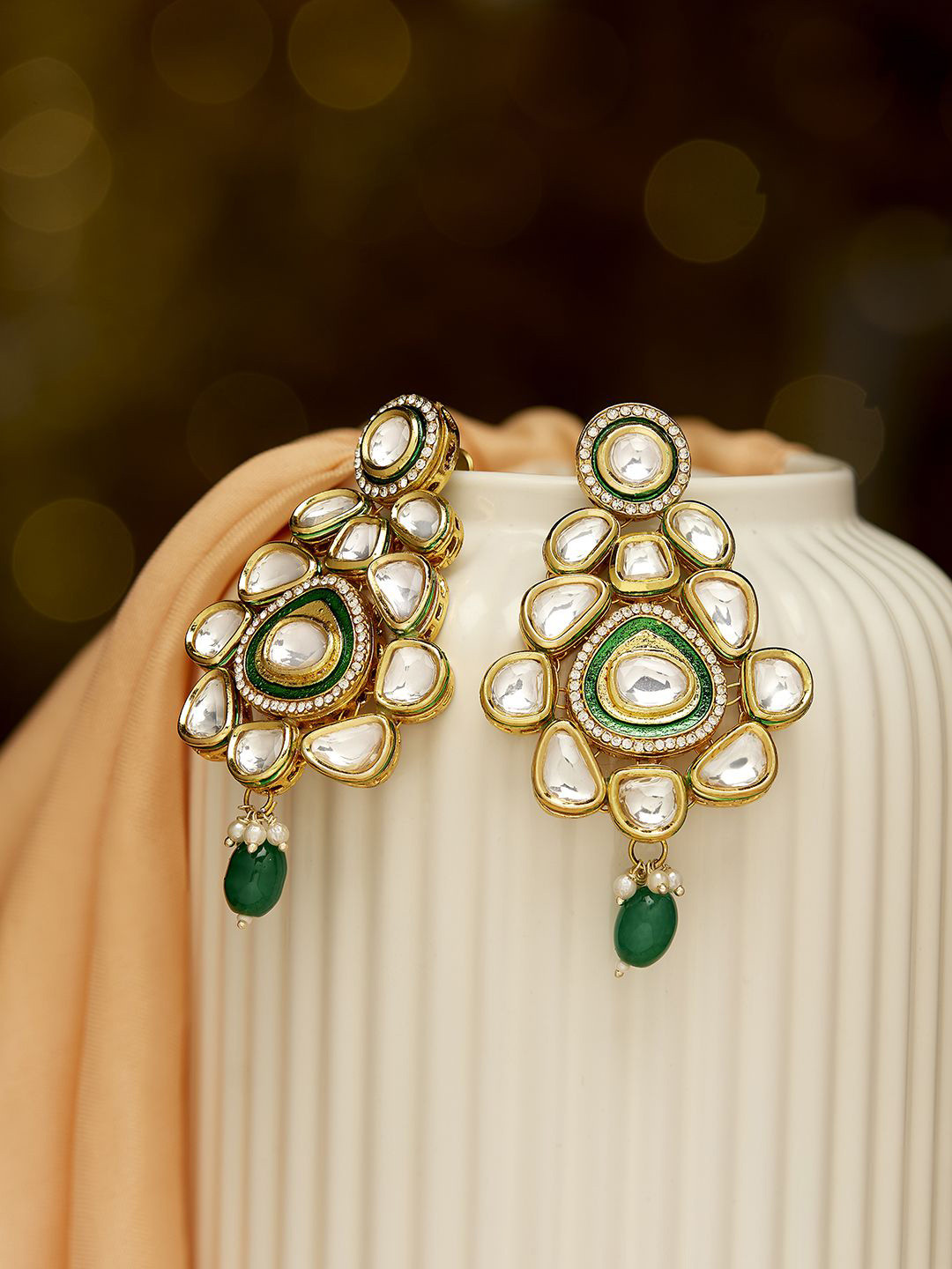 

Priyaasi Gold-Plated Kundan Studded Contemporary Drop Earrings