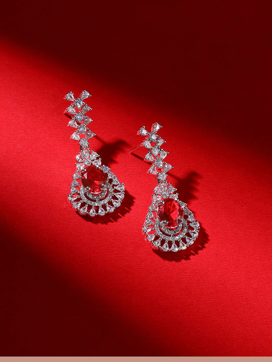 

Priyaasi Silver-Plated AD Stone Studded Contemporary Drop Earrings