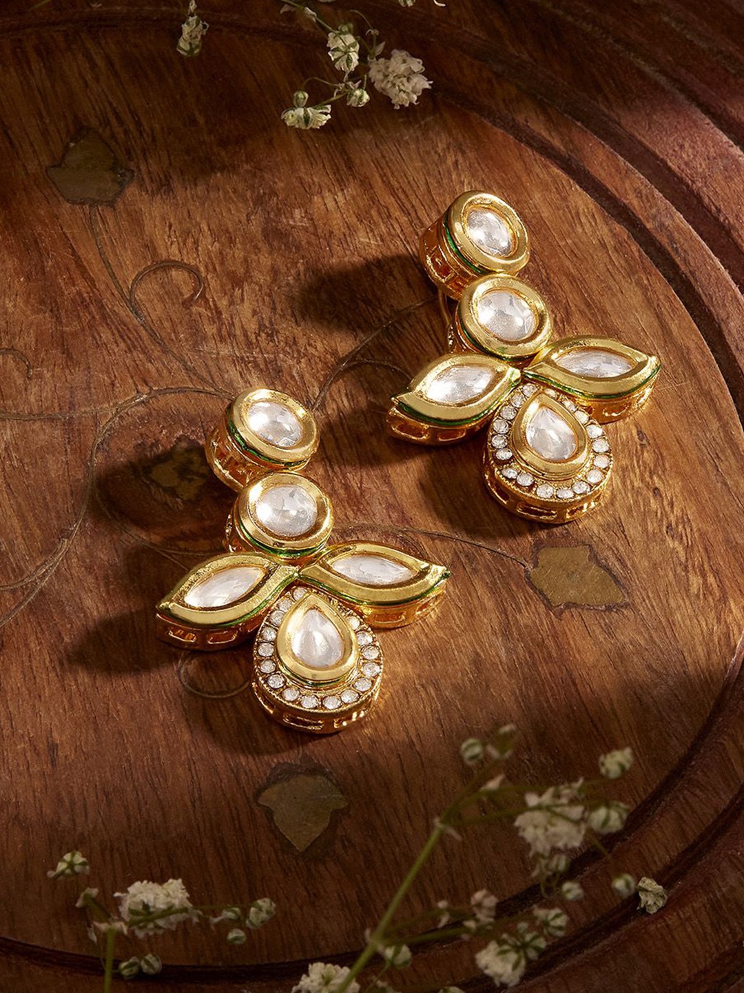 

Priyaasi Gold Plated Kundan Contemporary Drop Earrings