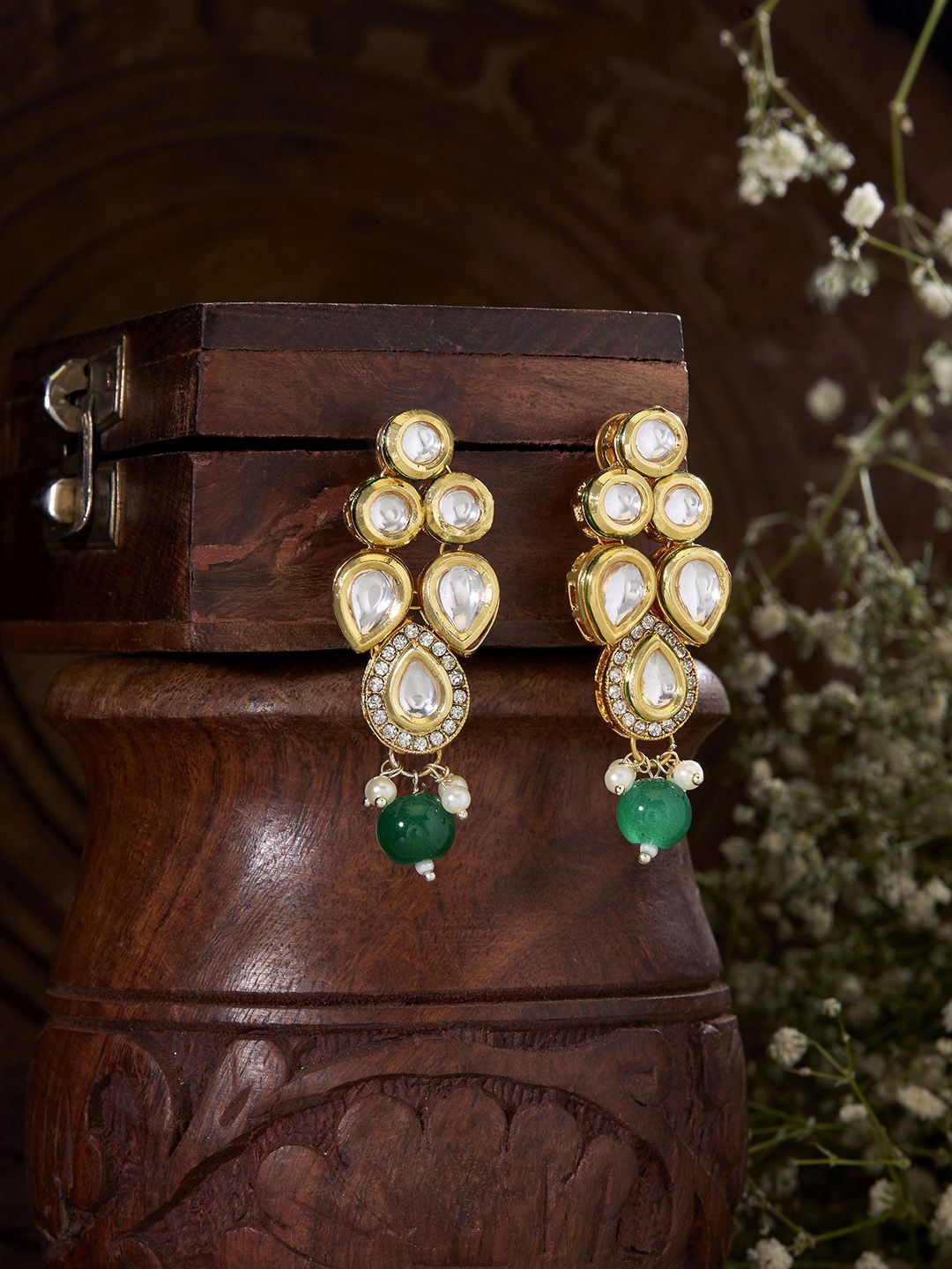 

Priyaasi Gold-Plated Kundan-Studded & Beaded Contemporary Drop Earrings