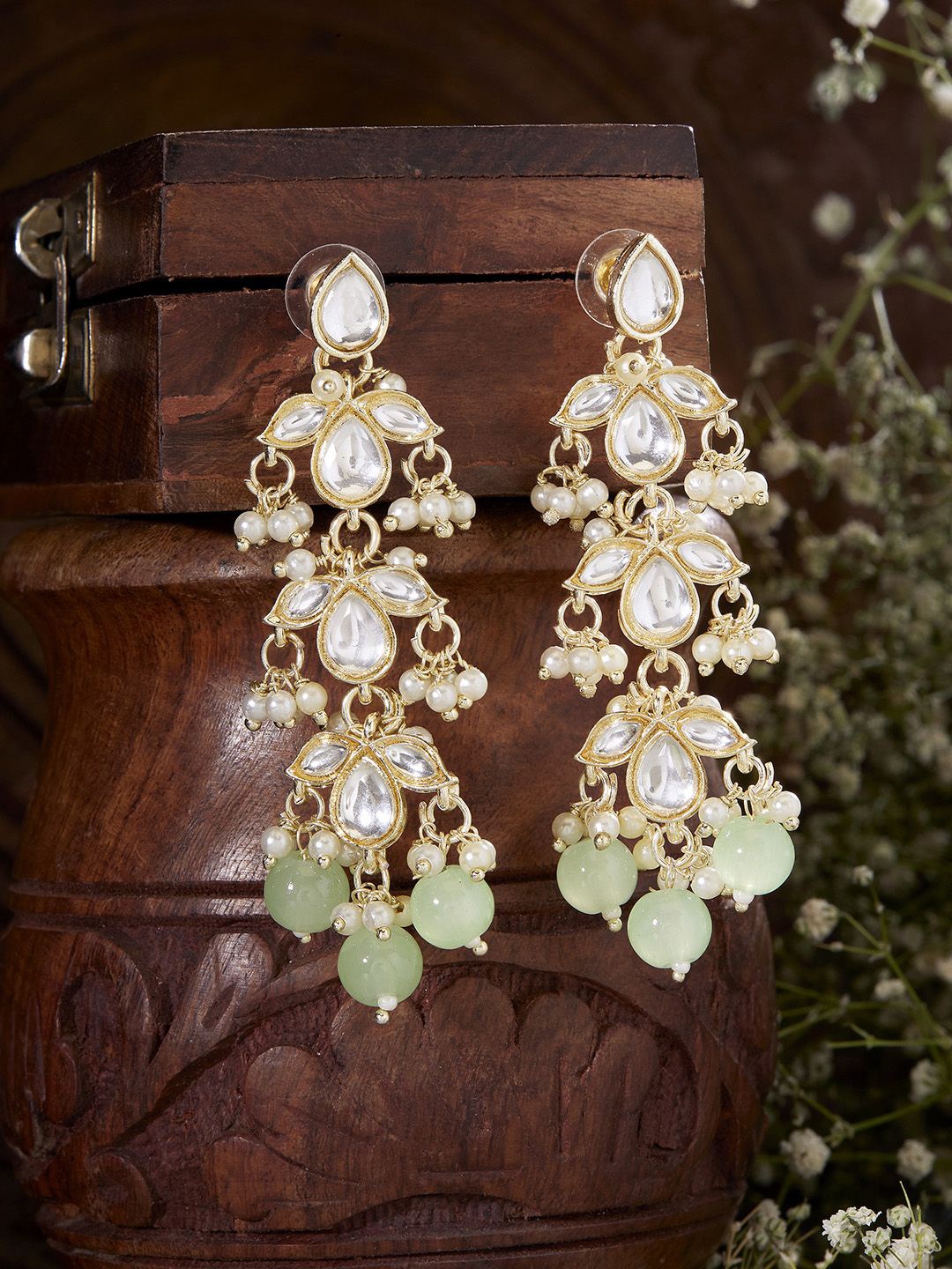 

Priyaasi Gold-Plated Kundan Studded Contemporary Drop Earrings