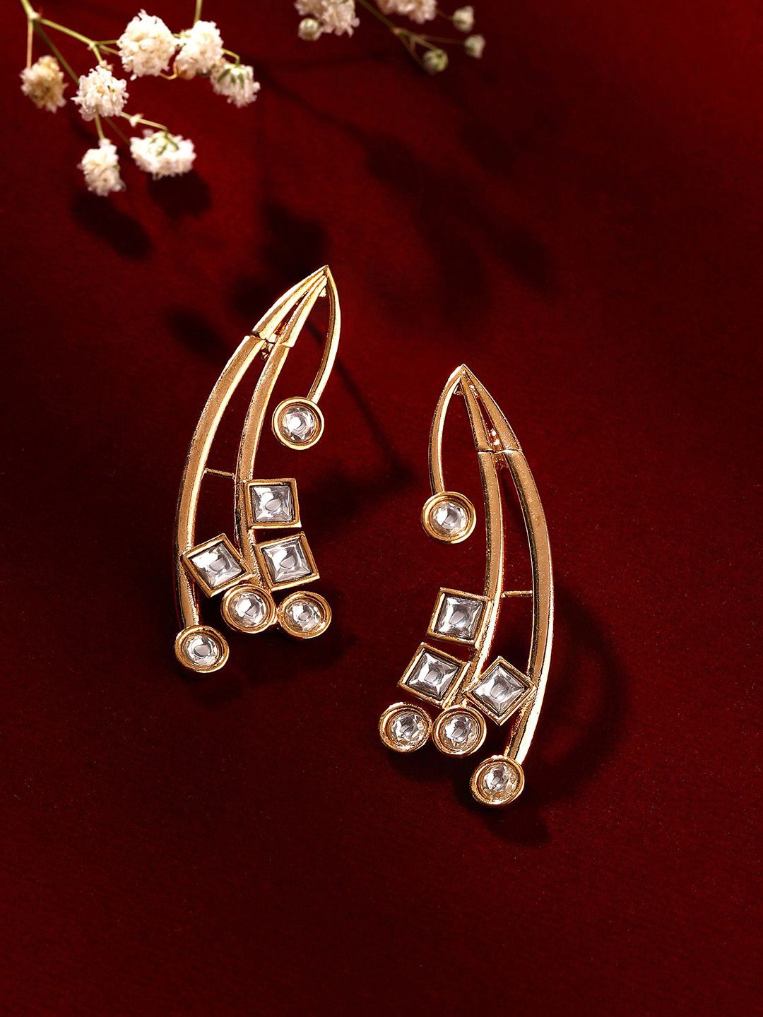 

Priyaasi Gold Plated American Diamond Contemporary Drop Earrings