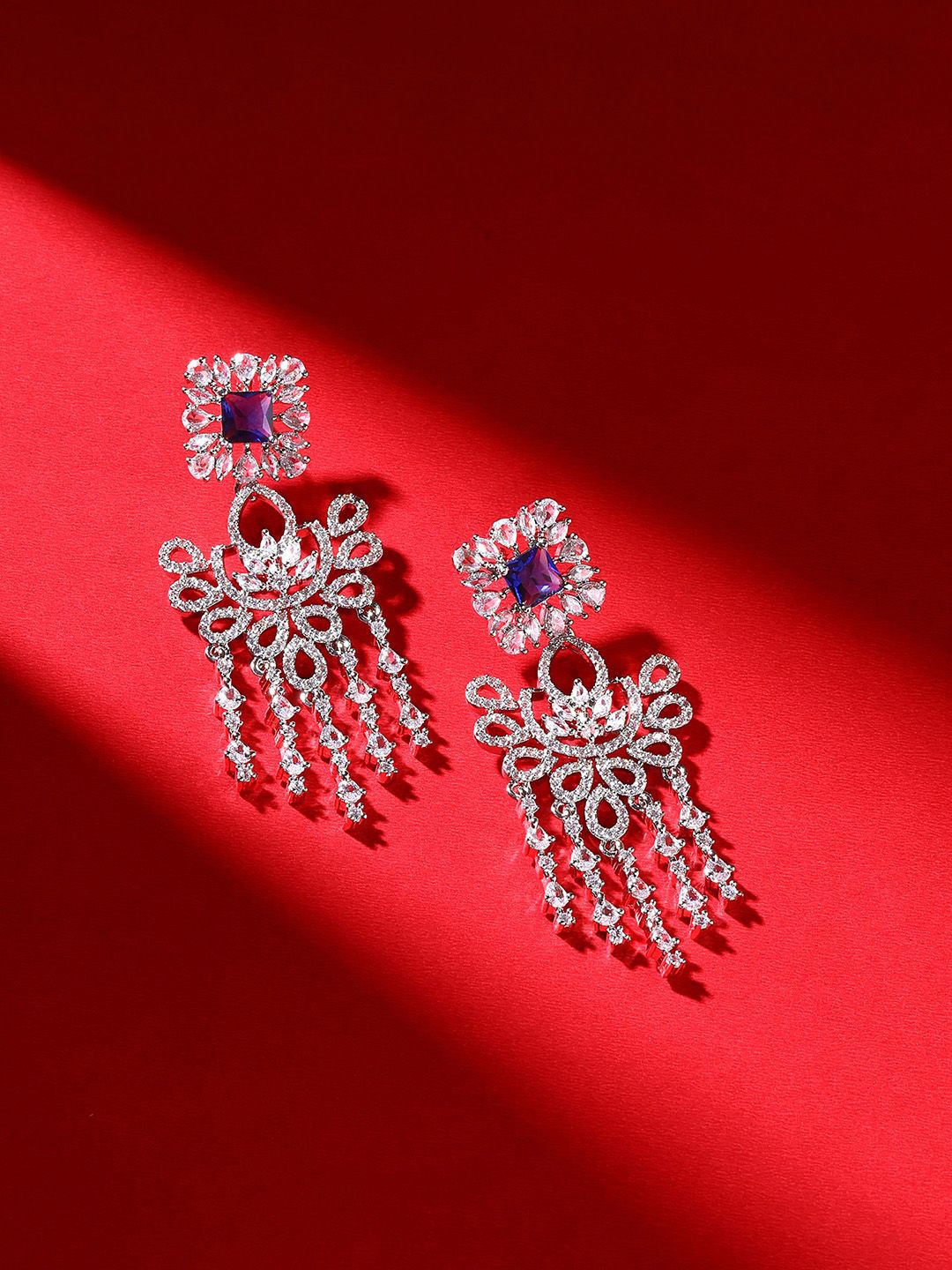 

Priyaasi Silver Plated American Diamond Drop Earrings