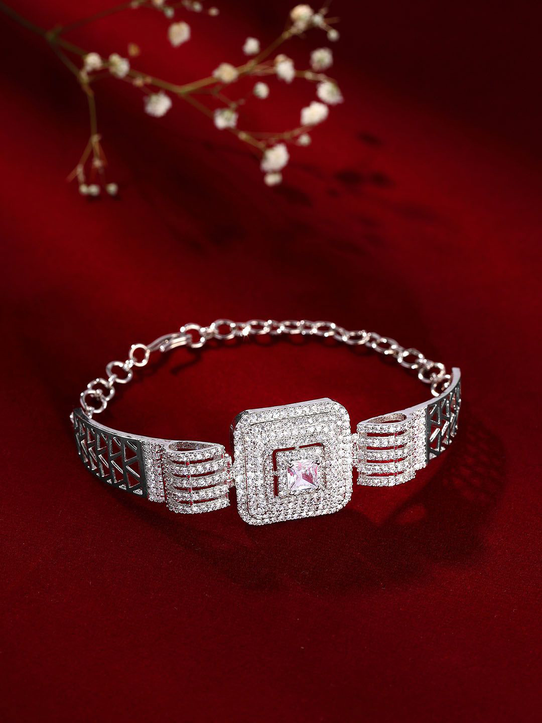 

Priyaasi American Diamond Silver Plated Wraparound Bracelet