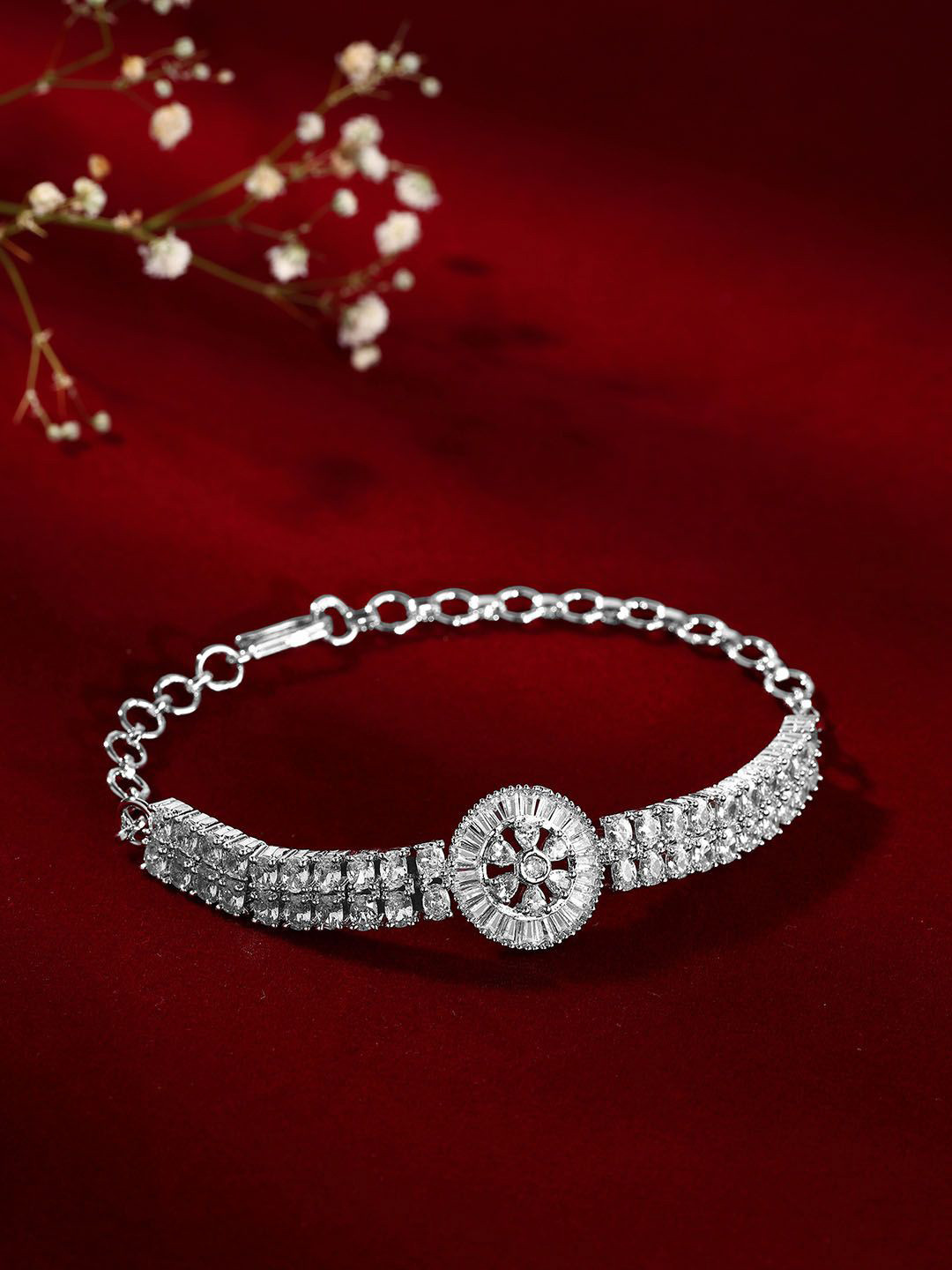 

Priyaasi Silver-Plated American Diamond Wraparound Bracelet