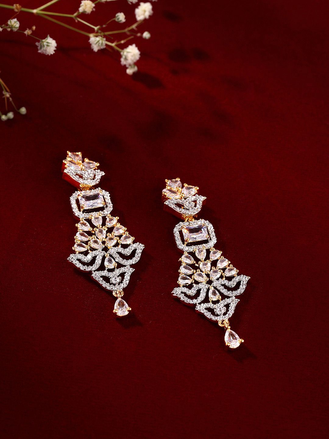 

Priyaasi Gold -Plated American Diamond Studded Drop Earrings