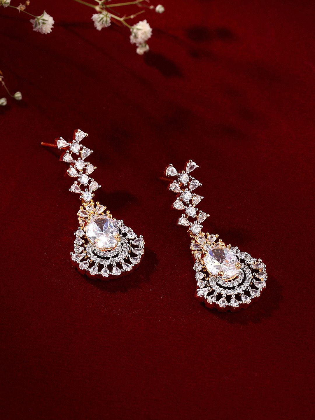 

Priyaasi Gold-Plated AD Stone Studded Contemporary Drop Earrings
