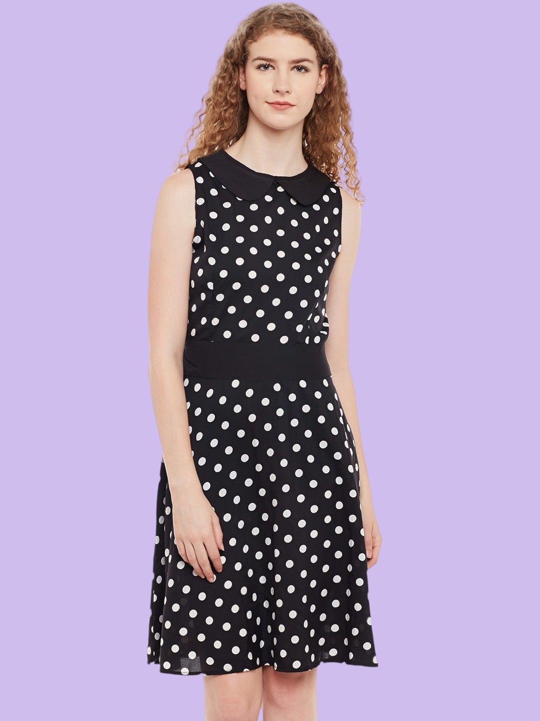 

BAESD Women Polka Dot Print Crepe Fit & Flare Dress, Black