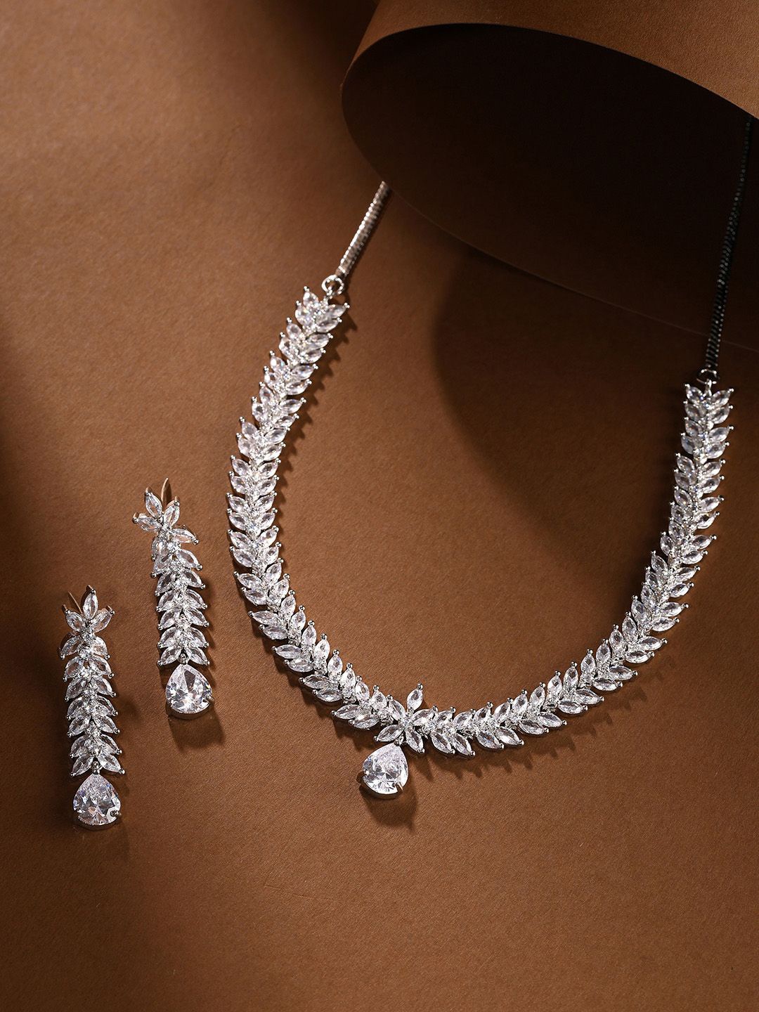 

Priyaasi Silver Plated American Diamond Stone Studded Jewellery Set