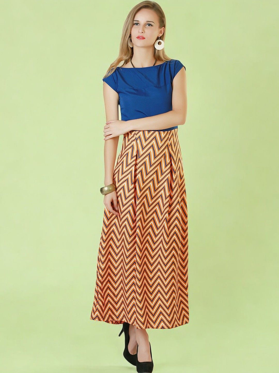 

BAESD Printed Crepe Fit & Flare Maxi Dress, Blue