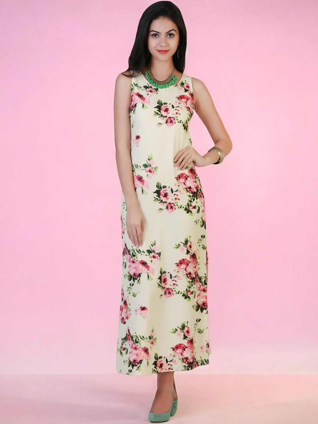 

BAESD Floral Printed Side Slit Maxi Dress, White